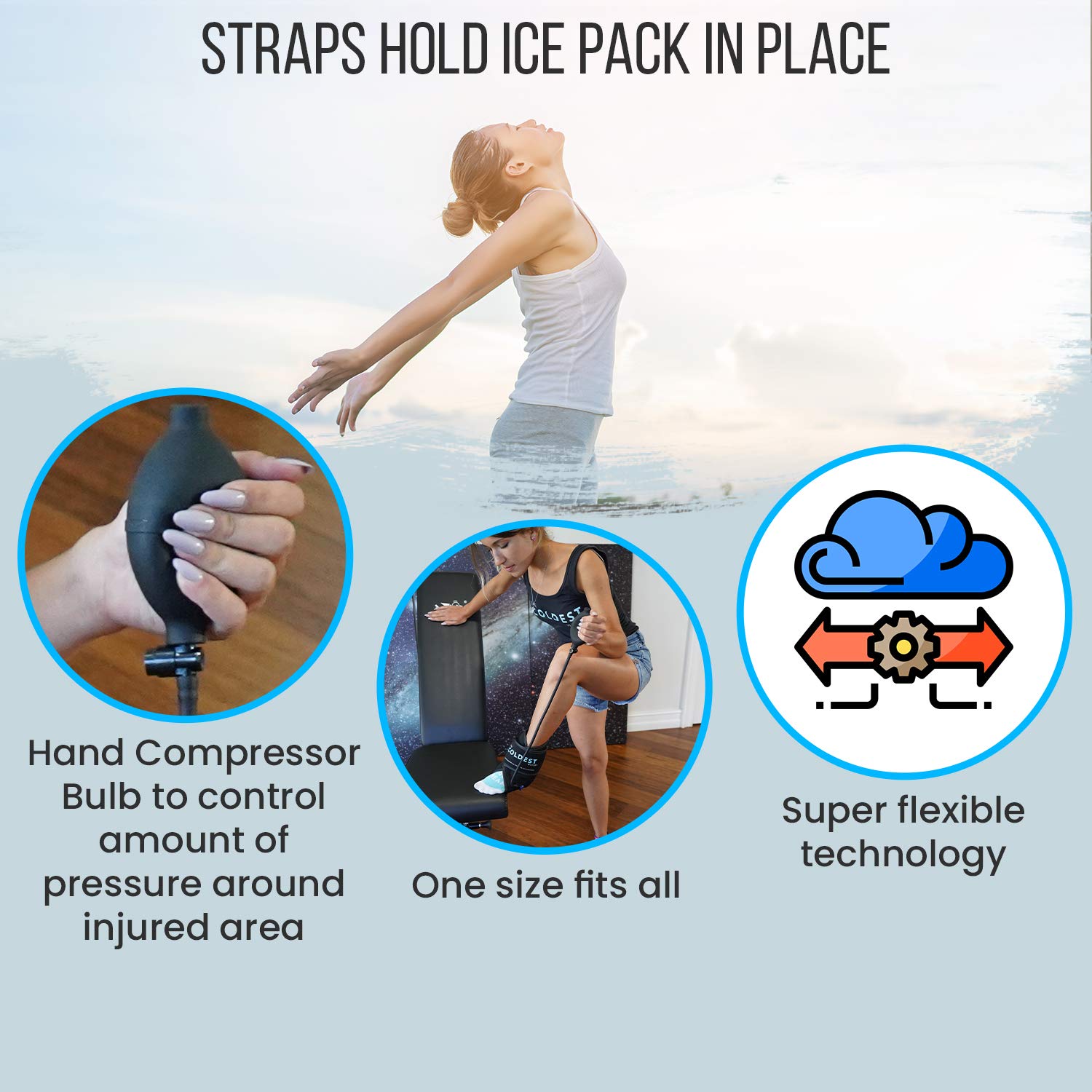 The Coldest Ankle Ice Pack with Cold Gel & Air Compression - Fast Recovery Ankle Sleeve for Achilles Tendon, Plantar Fasciitis, Swelling - Ideal for Post-Workout, Injury Recovery & Daily Pain Relief