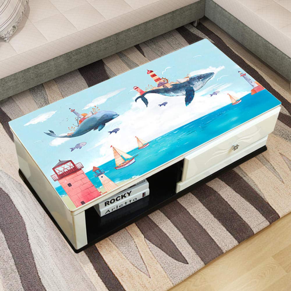 Soft Glass Anti-Scalding Disposable Tablecloth - Nordic Cartoon Flying Whale & Heart Design, 60x60cm, Oil-Free, for Indoor & Outdoor Dining, Tea Parties, Picnics, and Home Decor