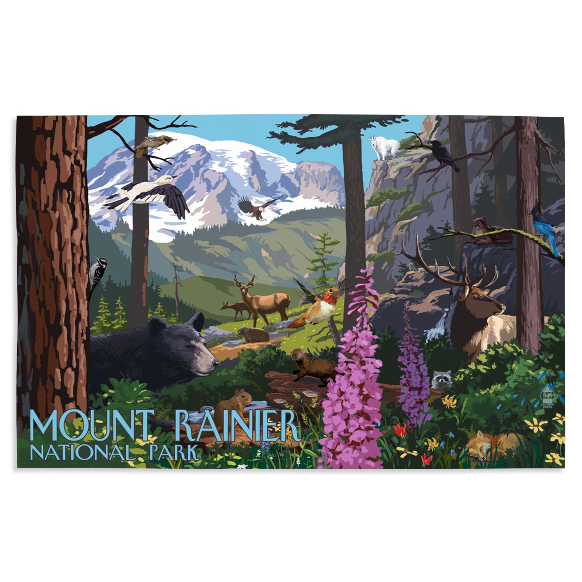 Lantern Press 16x24 Inch Giclee Print - Mount Rainier National Park Wildlife Utopia Wall Art - Perfect for Home Decor, Office & Cabin Wall Decorations
