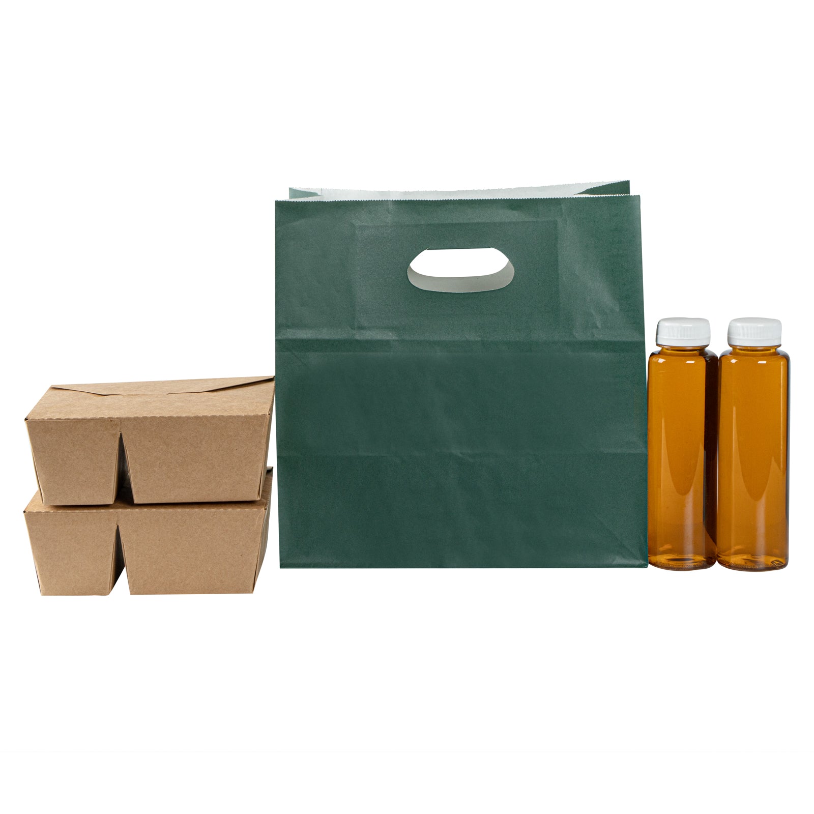 Eco-Friendly Rectangle Forest Green Paper Take Out Bags with Handles - 11
