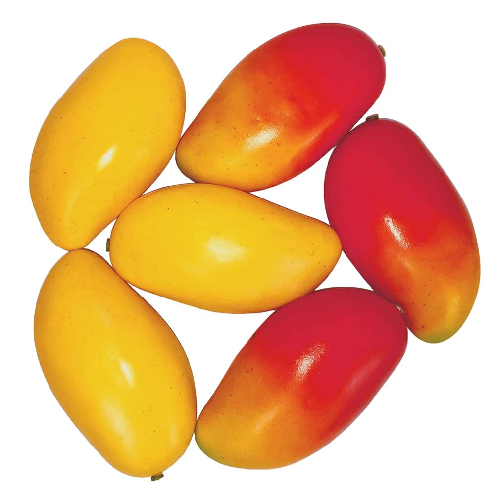 Lorigun 6 Pcs Artificial Mangoes - Realistic Fake Fruit Decor for Home, Restaurant Display, Photo Props & Table Centerpiece - Vibrant Red & Yellow - Perfect for Kitchen, Wedding, Party & DIY Crafts