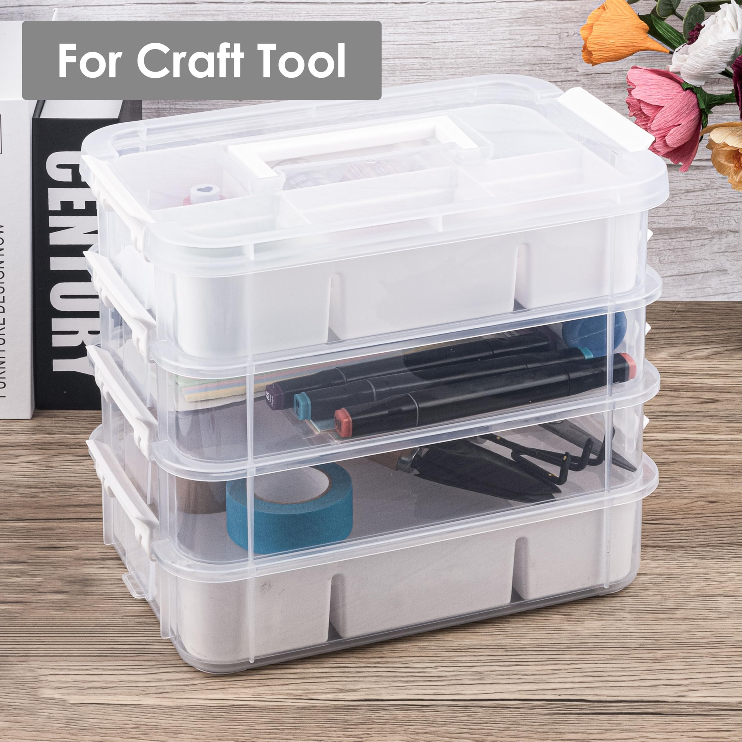 11QT 4-Layer Durable Craft Organizer with 2 Removable Trays - Perfect for Arts & Crafts Supplies, Sewing Tools, Office & Seasonal Decor Storage - Ideal for DIY Projects, Home Organization & Creative Workspaces