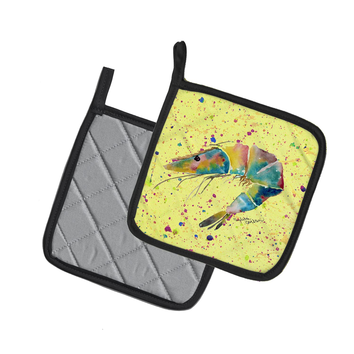 Caroline's Treasures Heat Resistant Pot Holders Set - 2 Pack Shrimp Design Oven Mitts for Cooking, Baking & BBQ (7.5x7.5 Inches) - Perfect Kitchen Accessories for Holiday Gifts & Home Decor