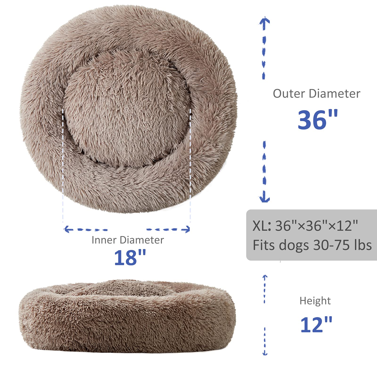 Washable Round Donut Dog Bed for Large Dogs - Soft & Comfy Calming Cuddler Pet Bed - Perfect for Anxiety Relief, Crate Training & Cozy Napping at Home