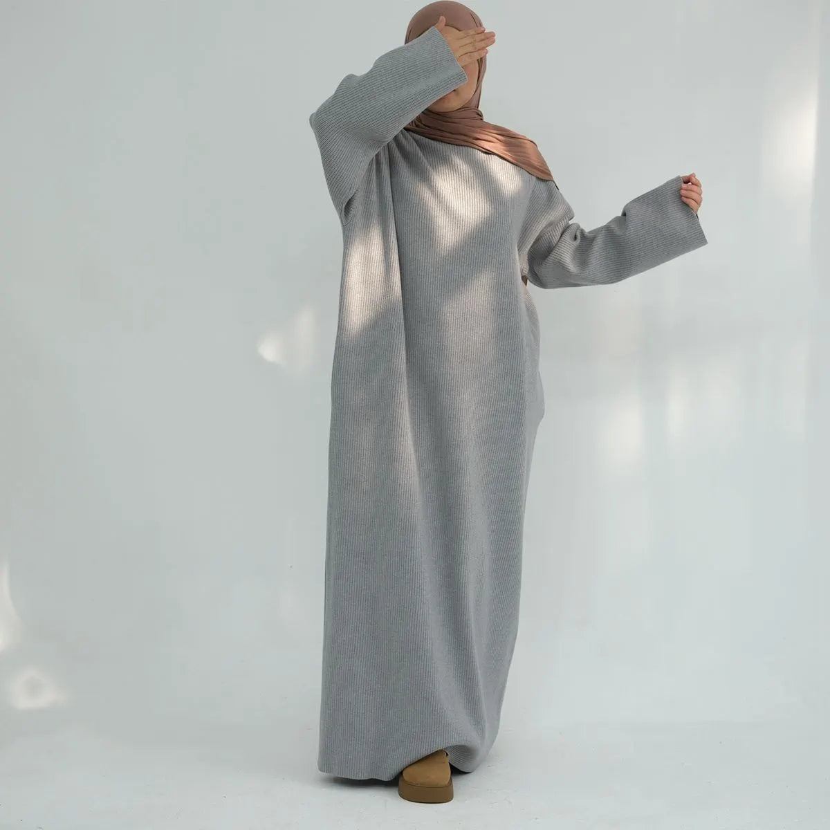 Winter Fall Heavy Thick Knitted Abaya Dress for Women - Modest Islamic Long Dress with Hood - Perfect for Prayer, Mosque & Cold Weather Wear