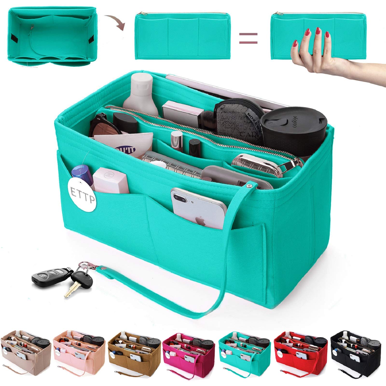Premium Felt Purse Organizer Insert with Metal Zipper - 7 Colors & 5 Sizes for Louis Vuitton Speedy, Neverfull, Tote & Handbags - Perfect for Travel, Work & Daily Organization