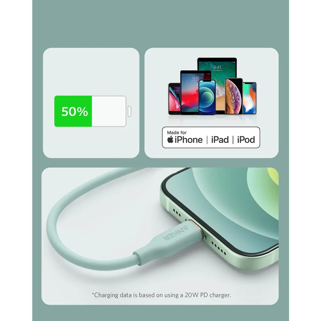 Anker PowerLine III Flow USB-C to Lightning Cable 3ft (0.9m) 100W Fast Charging Cable - Perfect for iPhone, iPad & MacBook Charging at Home, Office or Travel