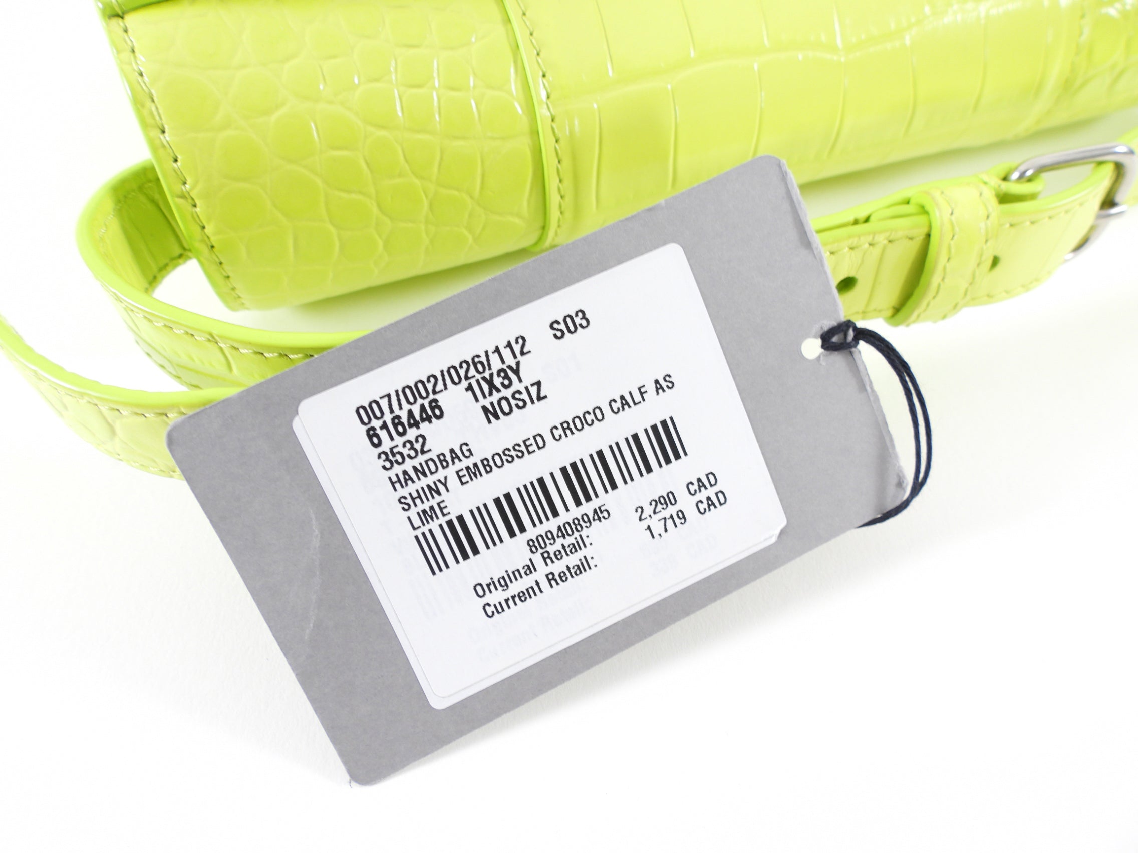 Balenciaga Neon Lime Green Shiny Croc-Embossed Hourglass Shoulder Bag for Women | Luxury Designer Handbag for Evening Parties, Night Out & Fashion Events