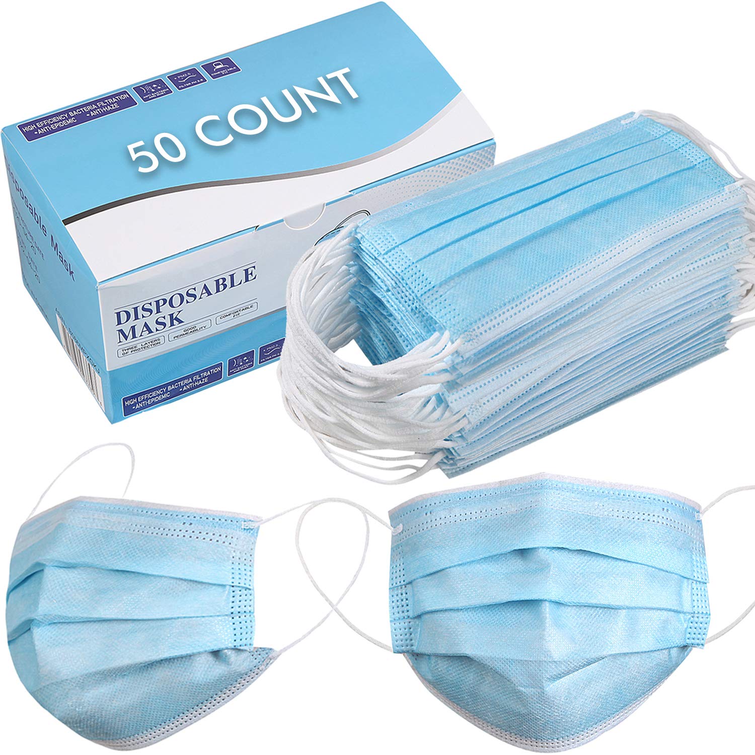 50 Pack Disposable Face Masks - 3 Ply Breathable Protection for Daily Use, Travel & Public Safety - Zhangjiagang Guanming Daily Commodities