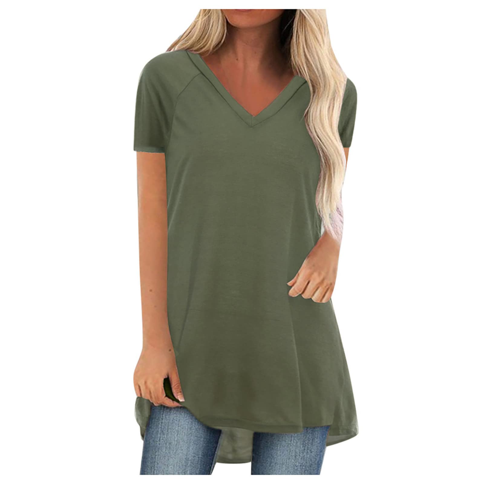 Trendy Women's Summer Long Sleeve T-Shirt - Round Neck Solid Color Casual Loose Fit Blouse Tunic Top for Beach, Office & Everyday Wear