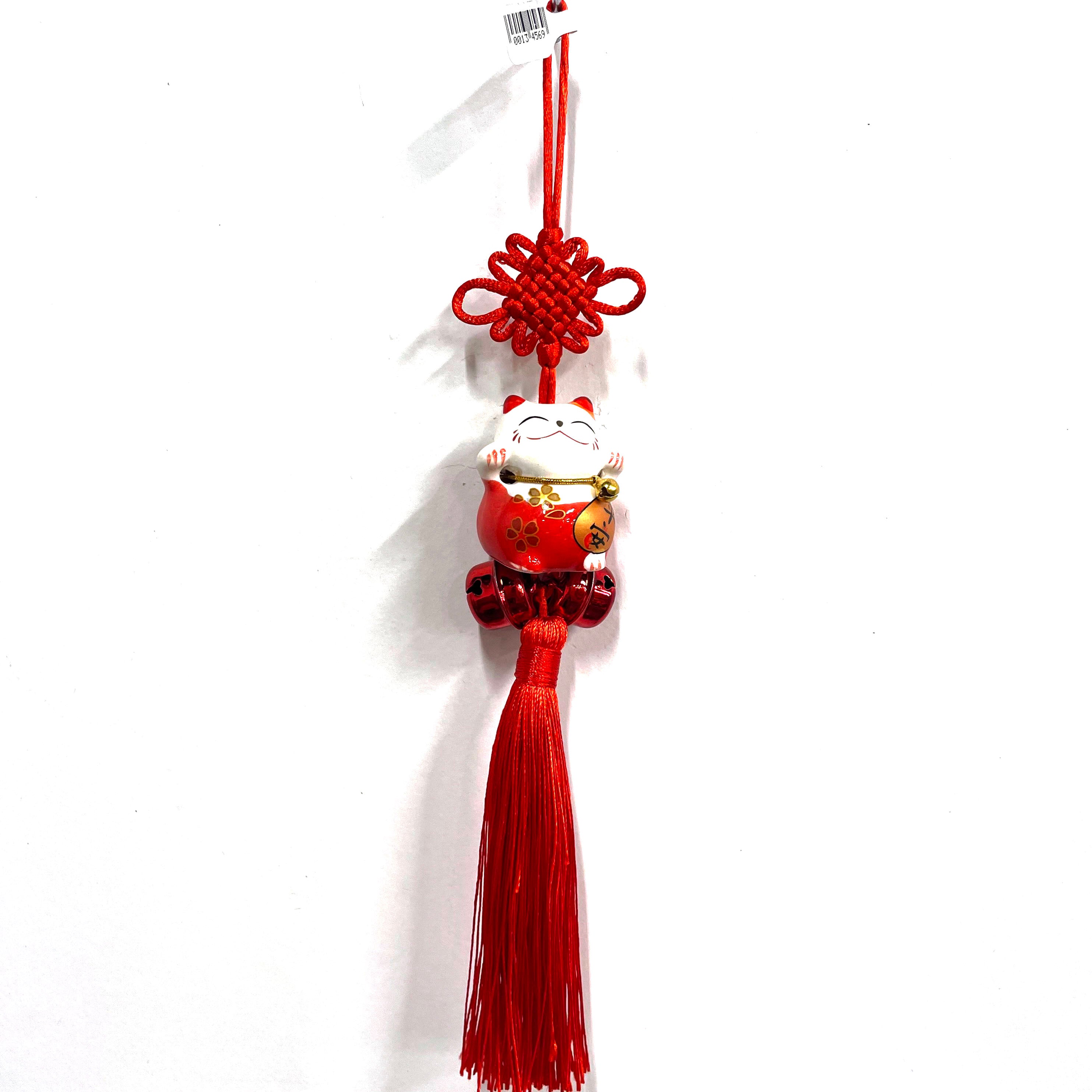 Lucky Cat Charm for Good Fortune - Chinese New Year Decor, Home & Office Feng Shui Gift - Perfect for Desk, Shelf, and Wall Decor