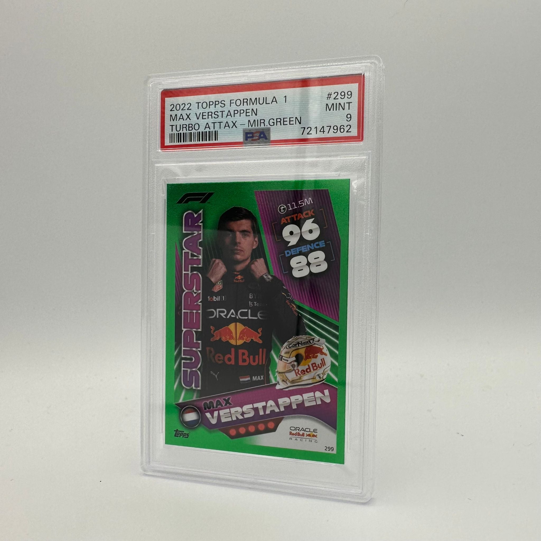 PSA 9 Graded Max Verstappen #299 Superstar Mirror Green Racing Card - 234/500 Limited Edition - Perfect for F1 Collectors & Racing Fans Display