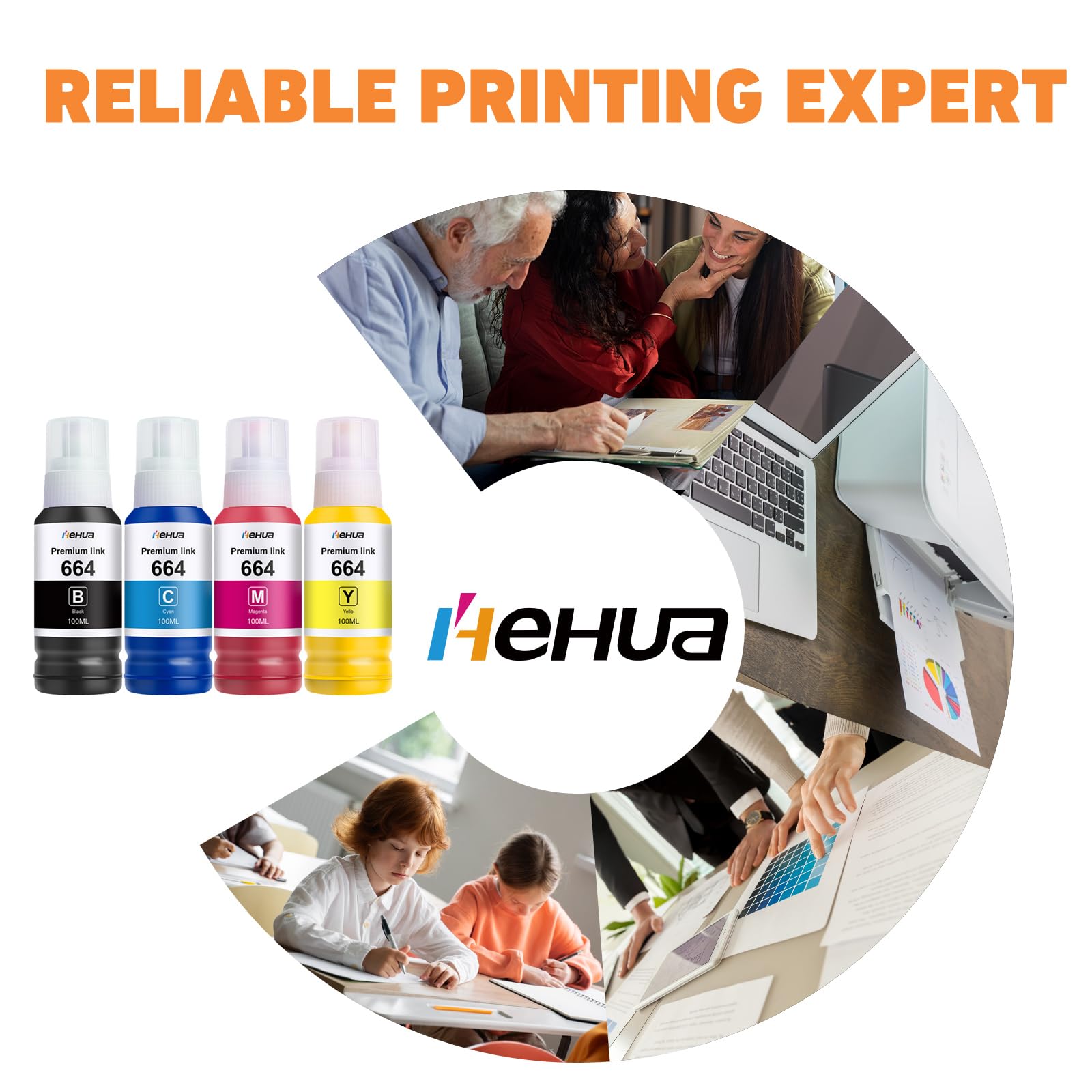 Hewha 664 Ink Refill Kit - 4 Bottles for Epson ET/L Series Printers - Home & Office Use