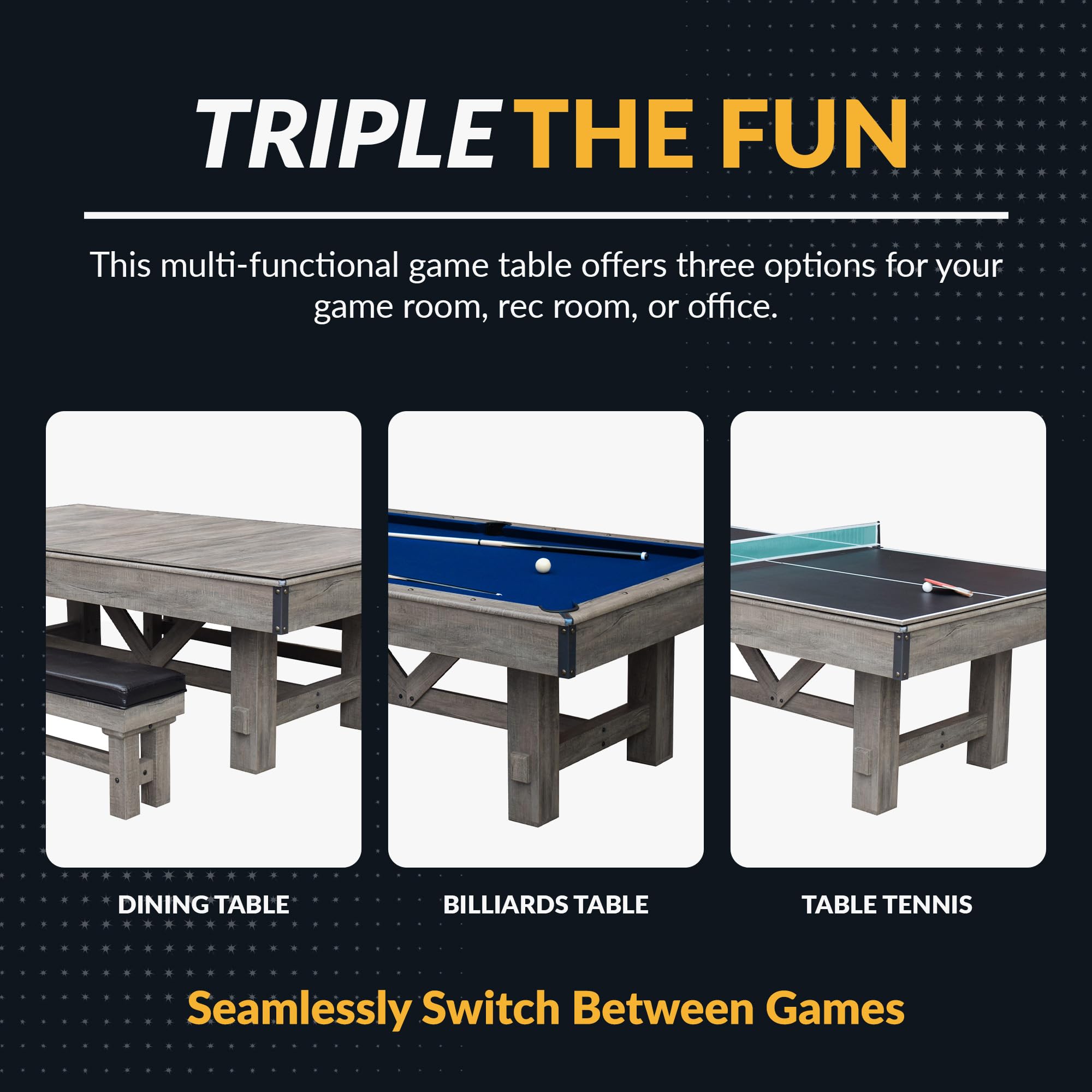 Hathaway Logan 7-Foot Pool Table Combo Set with Benches - Rustic Gray with Blue Felt, Barnwood Style for Game Rooms and Man Caves