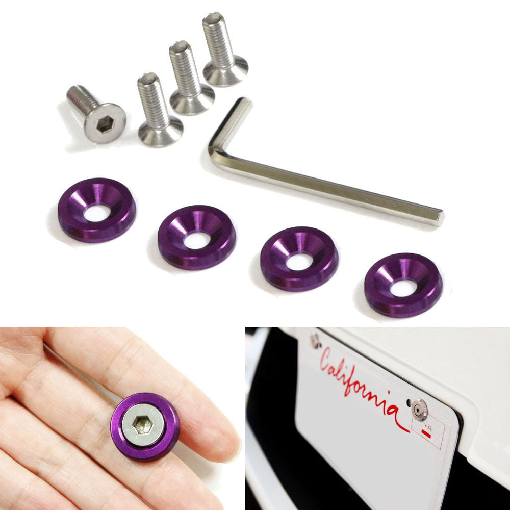 JDM Racing Style Purple Aluminum Washers & Bolts Kit - Car Fender & Bumper Fastener Set (4-Piece) - Perfect for Custom Car Mods, Motorcycle Upgrades & DIY Automotive Projects