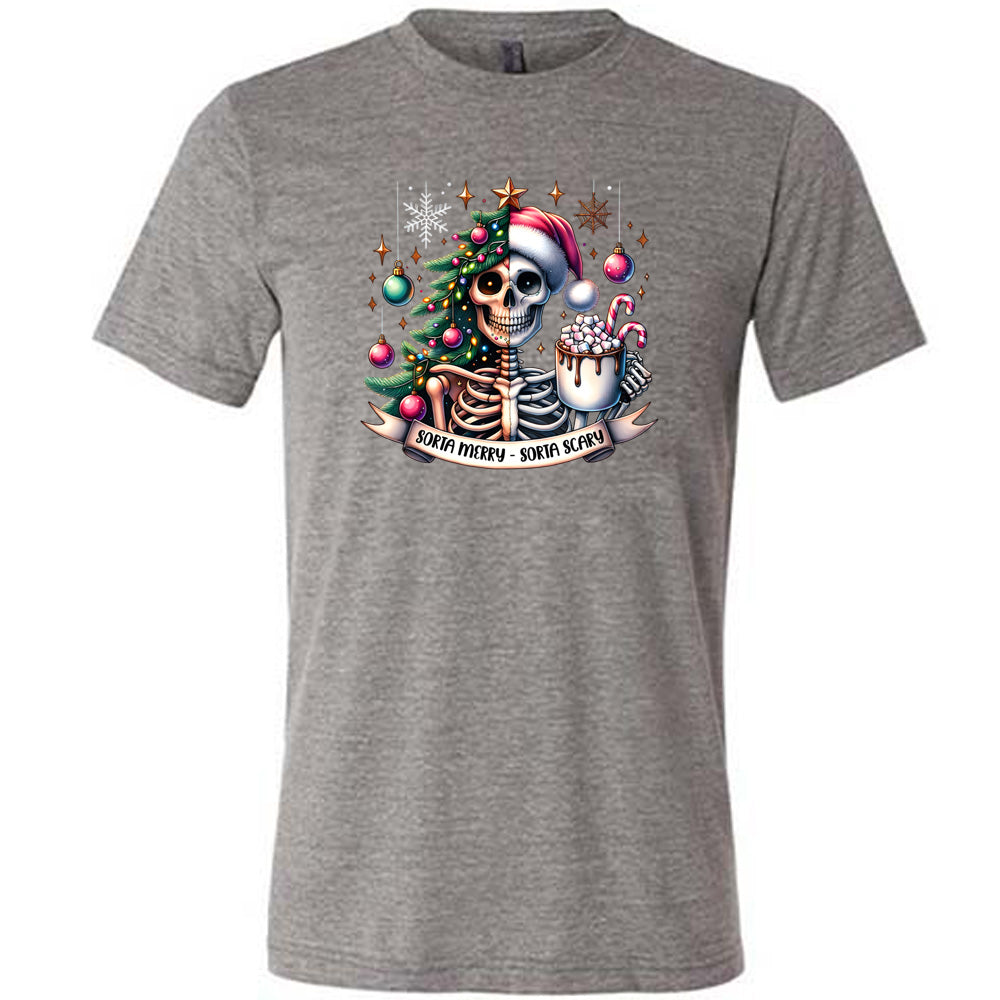 Sorta Merry Sorta Scary Unisex T-Shirt - Funny Christmas Halloween Graphic Tee for Men & Women - Perfect for Holiday Parties & Costume Events