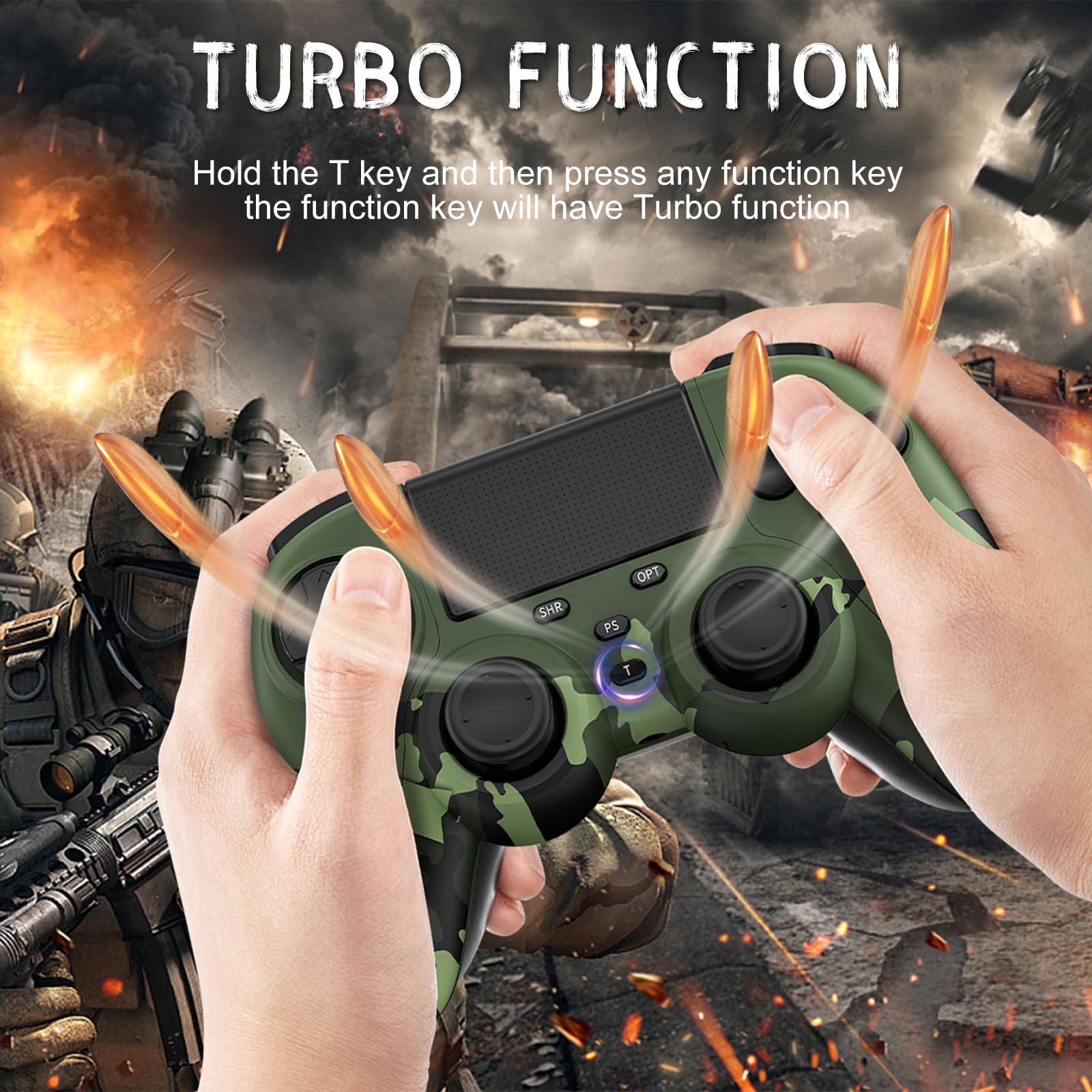 TURPOW 2 Pack Wireless Bluetooth Game Controller for PS4/Slim/Pro - High Sensitivity Joystick for Gaming, Compatible with PC/Android/iOS - Perfect for FPS, Racing & Action Games