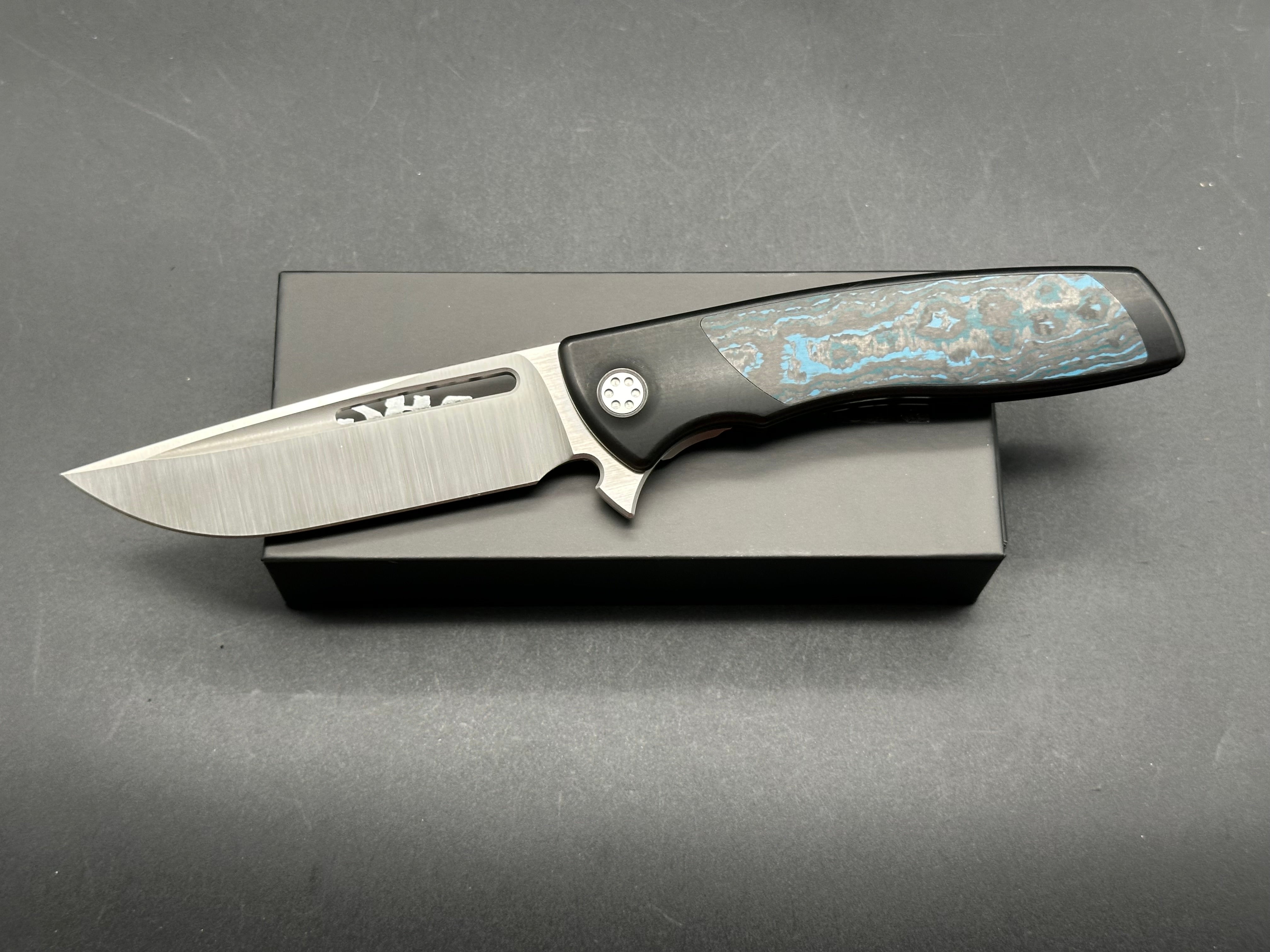 Sharp by Design Evo Typhoon Drop Point Folding Knife - Arctic Frost Fat Carbon Handle - EDC, Outdoor, Camping & Survival Tool