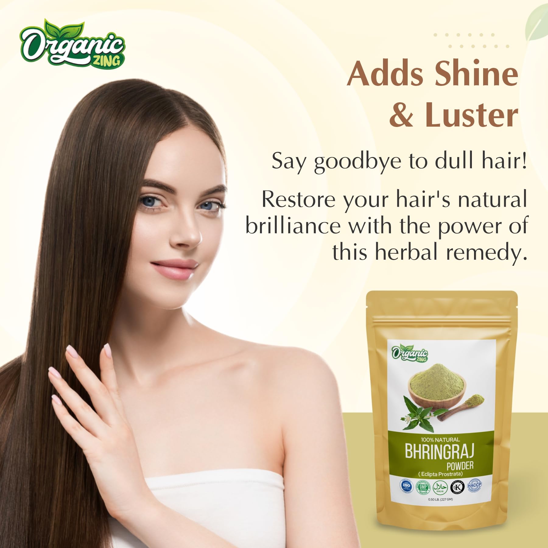 Organic Zing Bhringraj Powder for Hair Growth | Pure & Natural Ayurvedic Hair Care Supplement - 227g | Promotes Thicker, Stronger Hair for Men & Women