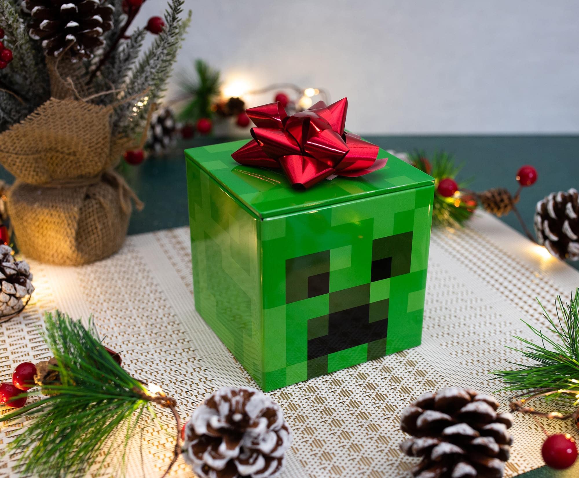 Minecraft Creeper 4-Inch Tin Storage Box with Lid - Organizer Cube for Toys, Collectibles & Home Decor | Perfect for Playroom, Closet & Gift Giving | Video Game Accessories & Storage Solution
