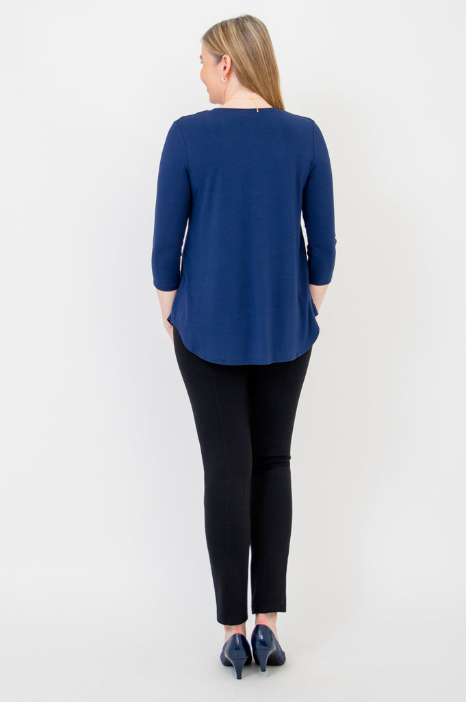 Jackie 3/4 Sleeve Women's T-Shirt - Soft Bamboo Fabric, Indigo Blue Color - Perfect for Casual Wear, Yoga & Everyday Comfort
