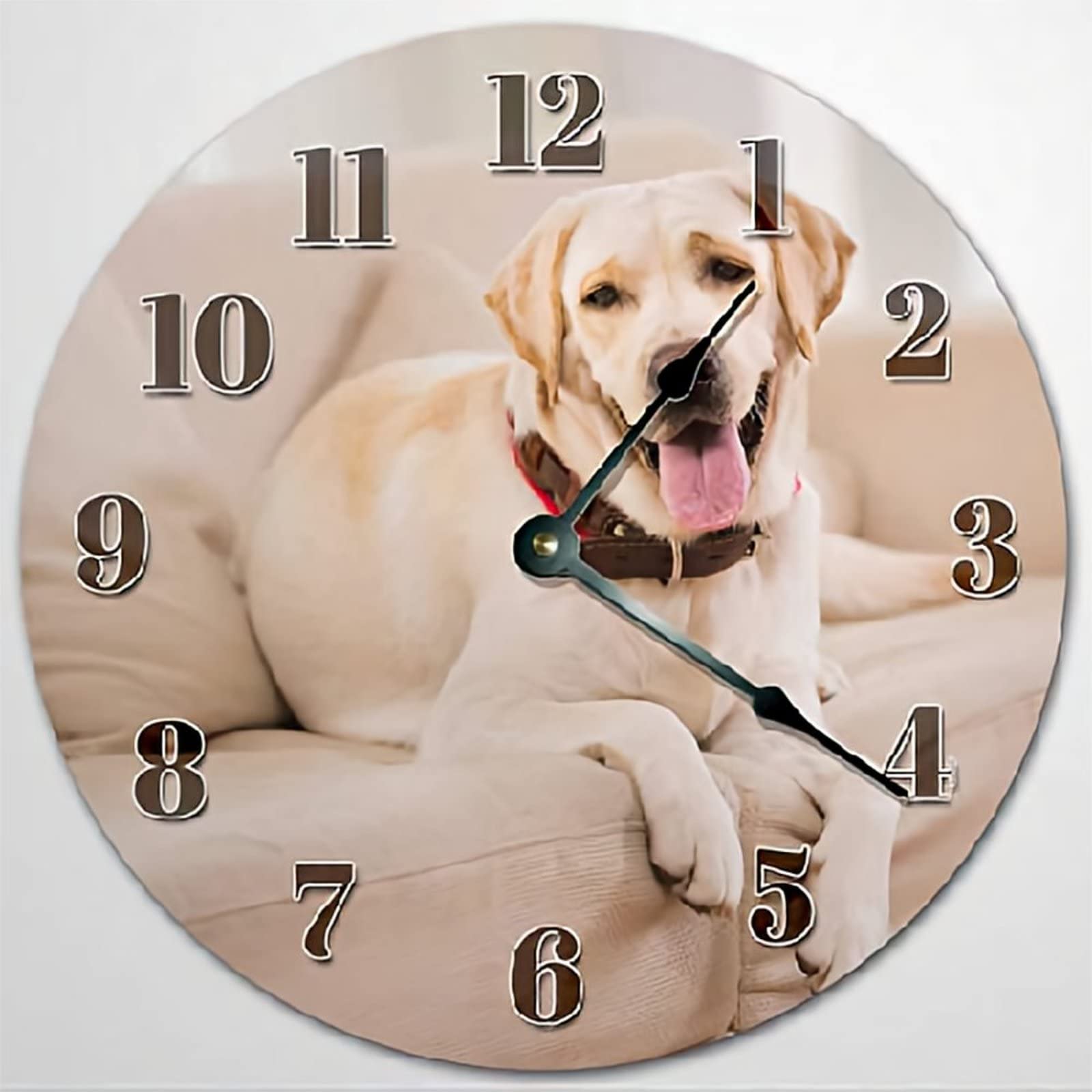 15 Inch Yellow Wooden Labrador Retriever Wall Clock - Battery Operated Silent Round Dog Decor for Living Room, Bedroom & Office | Pet Lover Gift, Home Wall Art, Rustic Farmhouse Decor