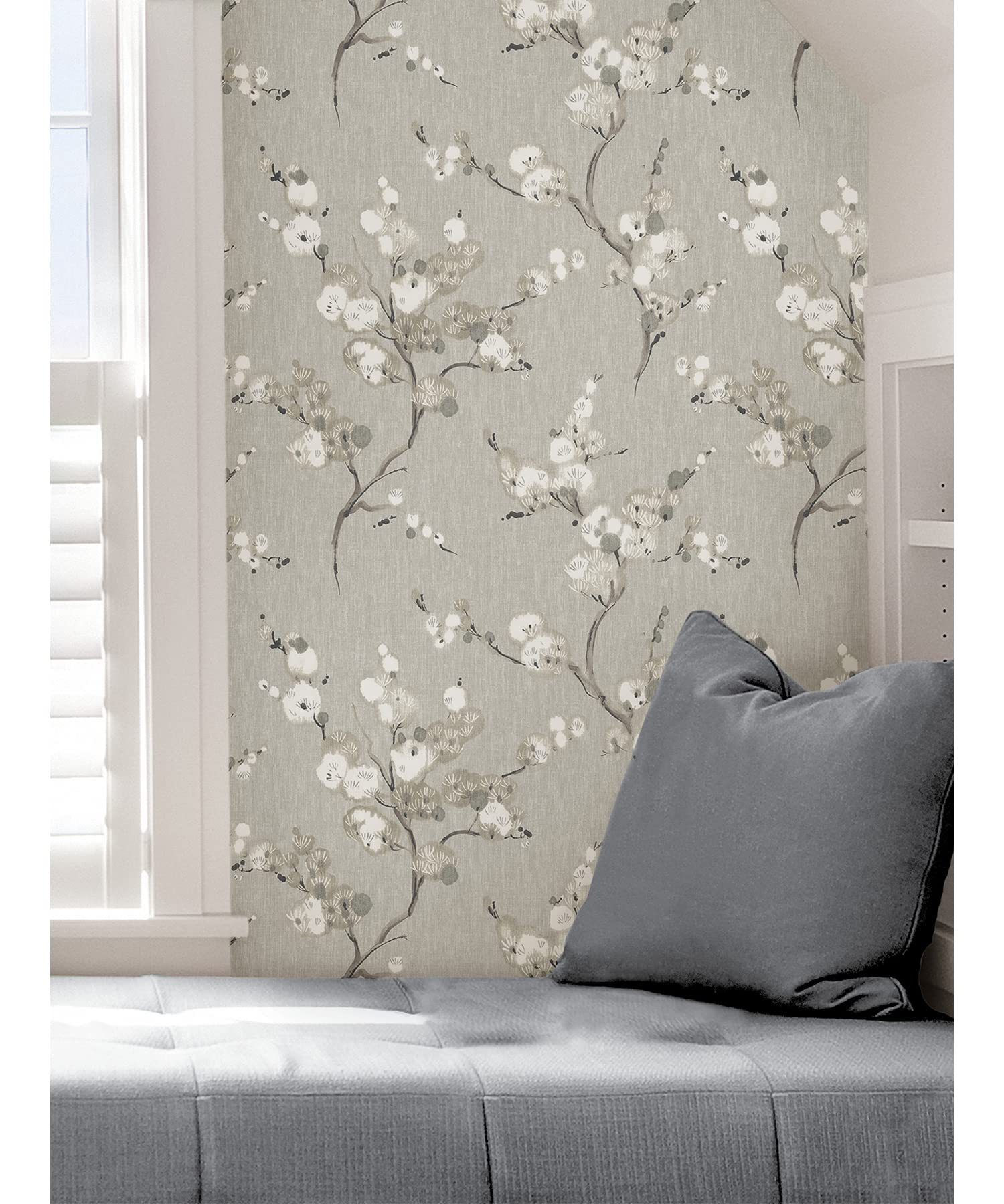 NuWallpaper Grey Mirei Peel & Stick Wallpaper - Self-Adhesive Removable Wallpaper for Bedroom, Living Room, Kitchen - Easy to Install & No Glue Needed