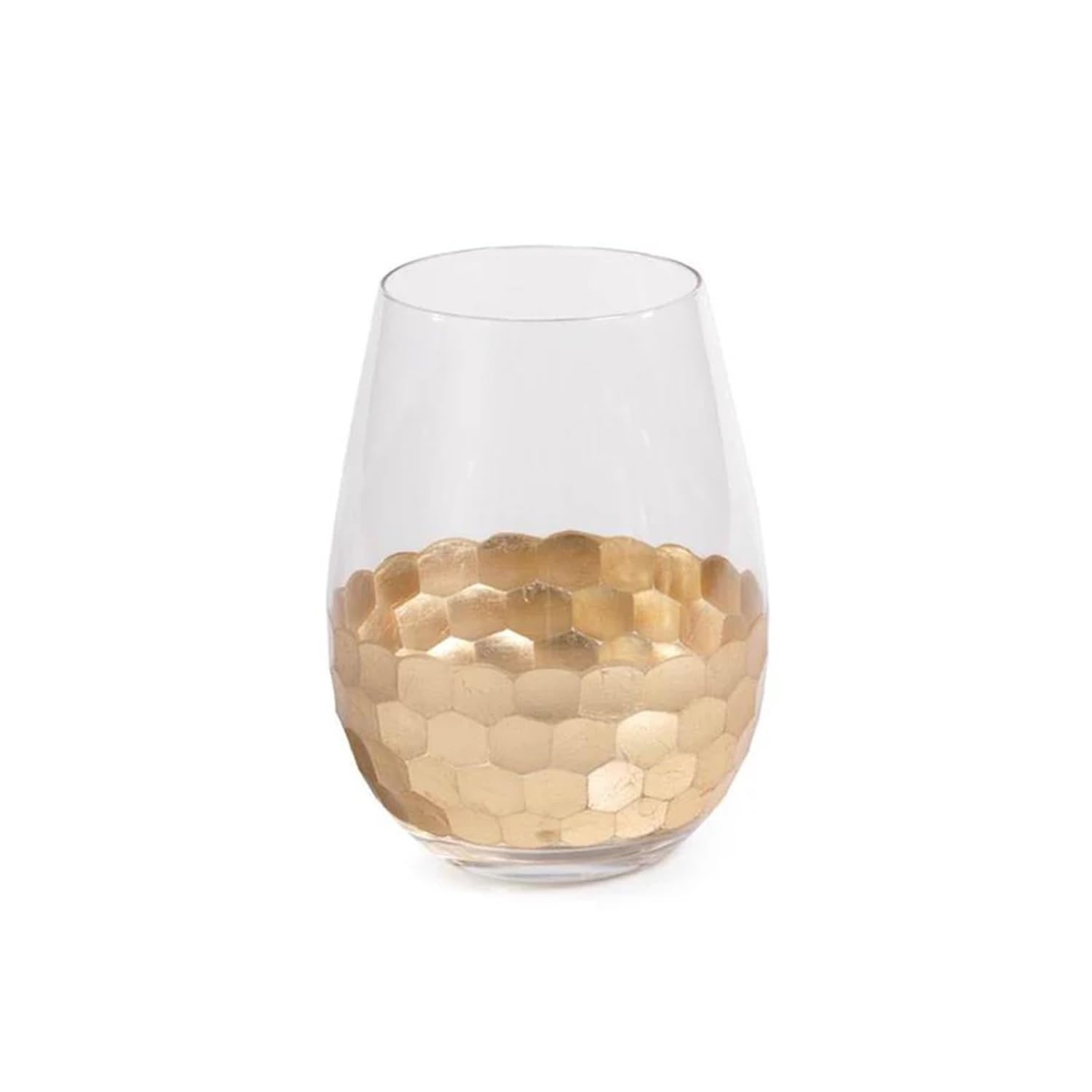 Premium Zodax Fez Cut Stemless Glasses with 24K Gold Leaf Accents - Set of 6 Elegant Wine or Cocktail Glasses for Parties, Weddings & Home Entertaining
