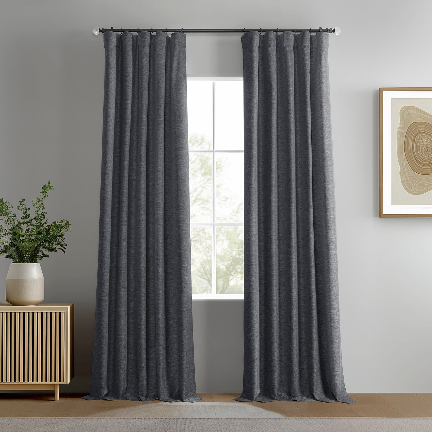 Rustic Charcoal Boho Chic Faux Linen Blackout Curtains - Set of 2 Panels for Living Room, Bedroom & Nursery - Noise Reducing & Light Blocking Window Treatments