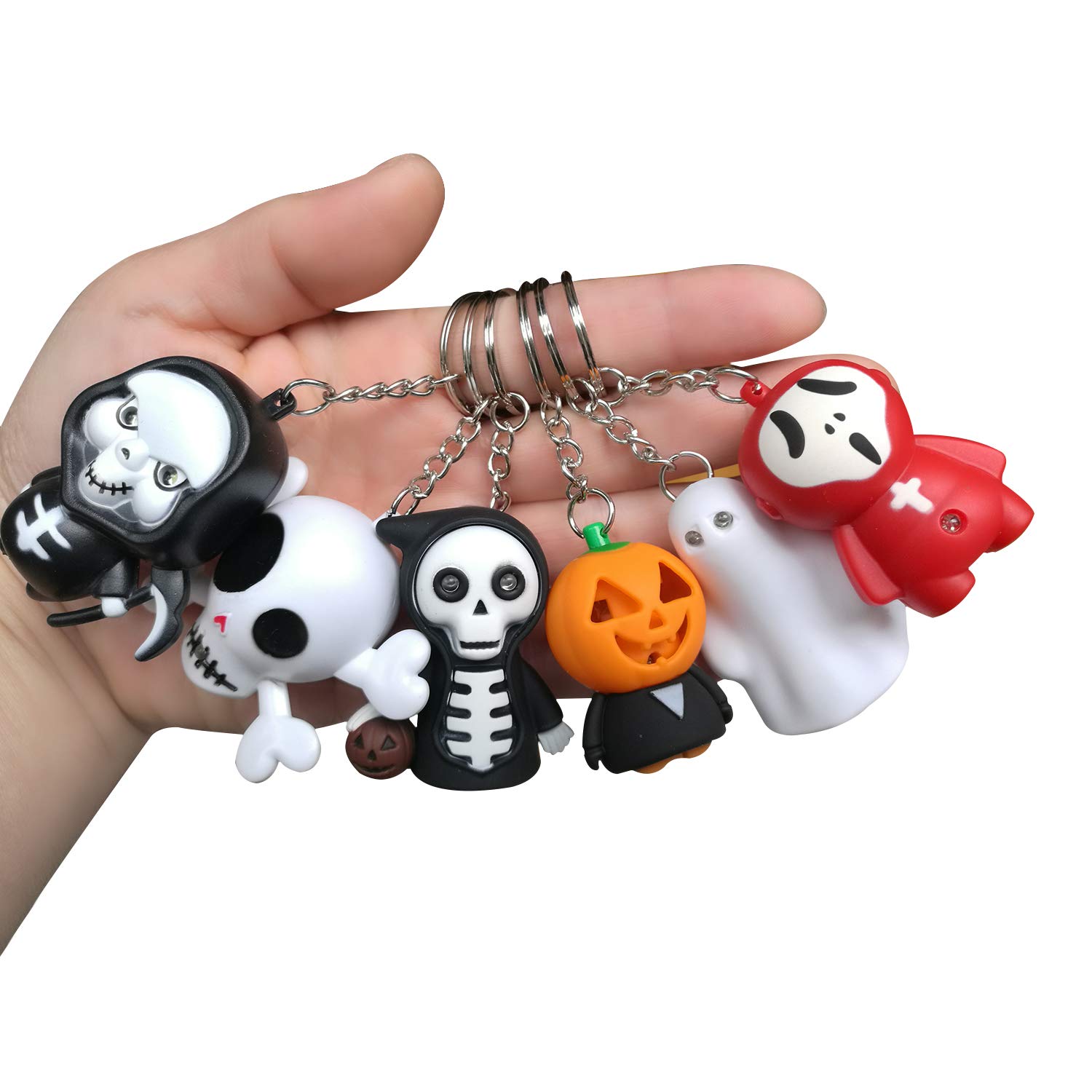 6 Pack LED Keychain Light with Scary Sound - Halloween Decorations, Kids Toy, Car Key Holder - Perfect for Trick-or-Treating, Nighttime Safety, and Spooky Party Favors