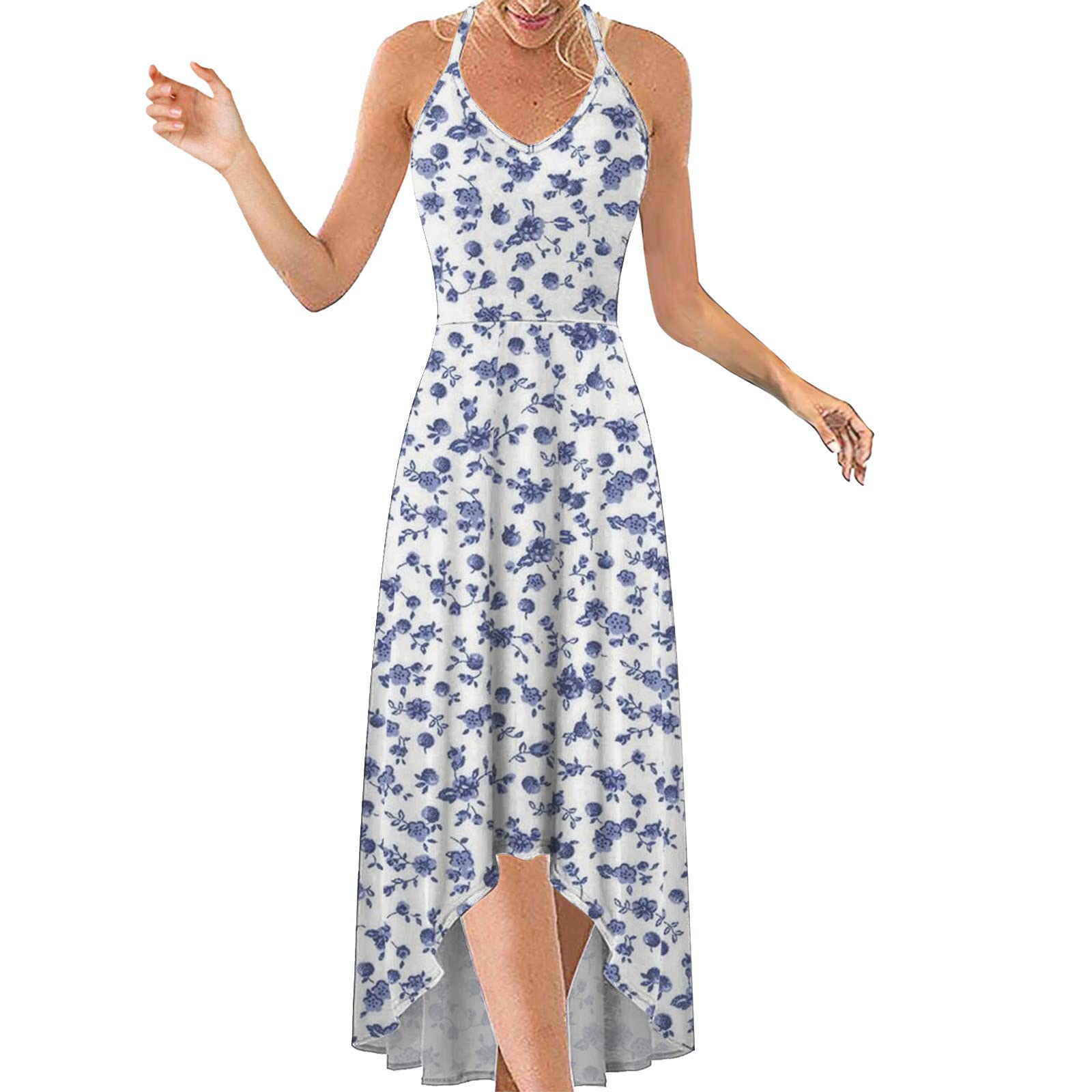 Sexy Sleeveless Boho Floral Print Maxi Dress for Women - V-Neck Summer Beach Dress | Casual Wear for Vacations, Pool Parties & Date Nights