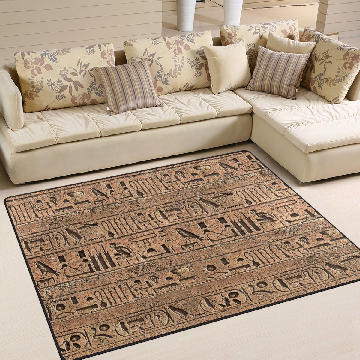ALAZA Egyptian Hieroglyphics Ancient Wall Design Area Rug - 7' x 5' Soft Floor Carpet for Living Room, Bedroom, Office | Perfect for Boho Decor, Home Theater & Meditation Spaces