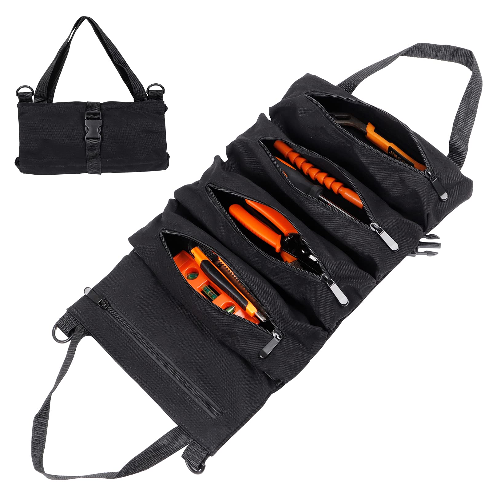 Super Roll Tool Organizer - Multi-Purpose Canvas Tool Bag, Wrench Roll & Car First Aid Kit Wrap | Durable Storage Case for Mechanics, Camping Gear & DIY Projects | Hanging Zipper Tote for Easy Access & Organization
