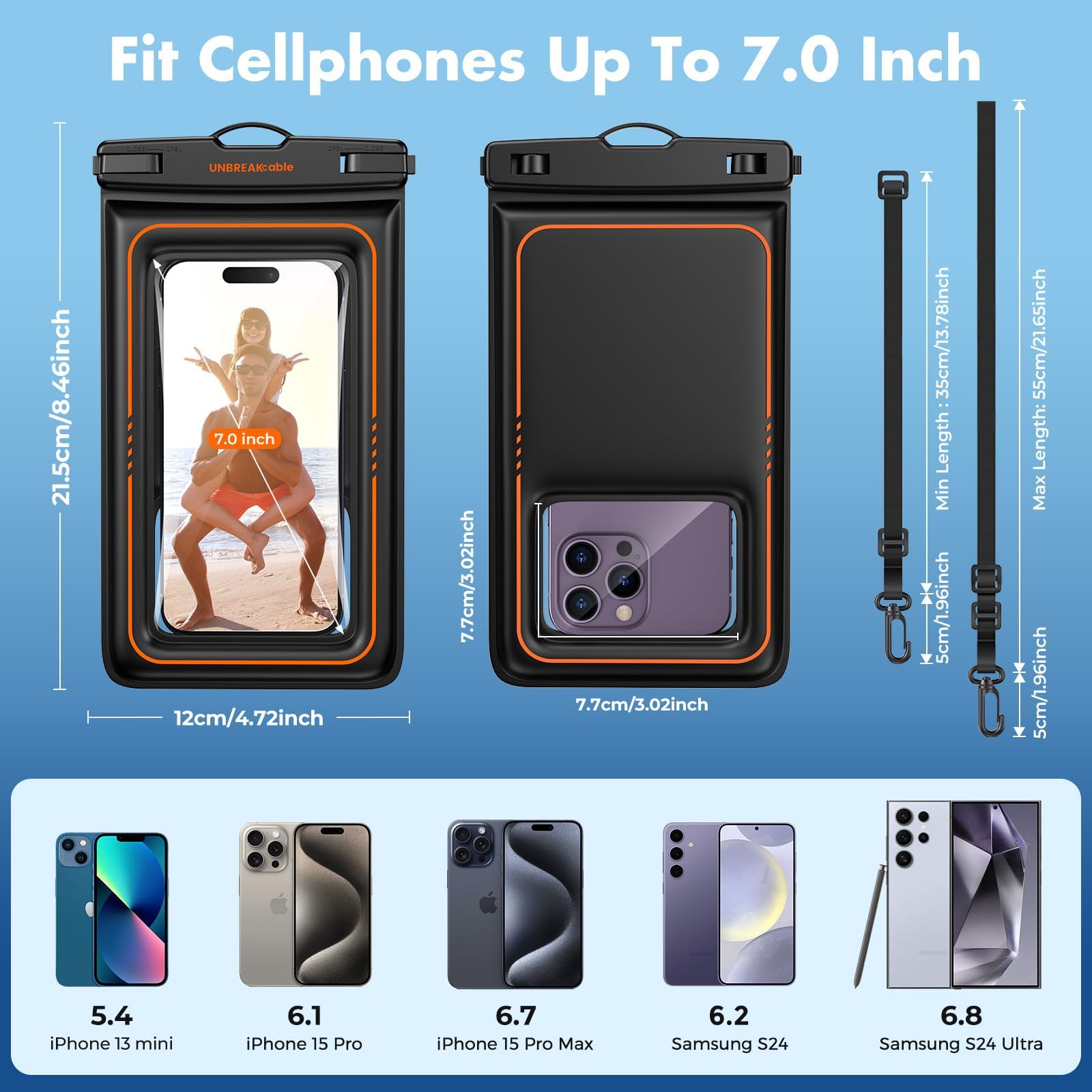 UNBREAKcable Floating Waterproof Phone Pouch 2 Pack - IPX8 Waterproof Phone Case Dry Bag for iPhone 16/15 Pro Max & Samsung S25/S24/S23 - Perfect for Kayaking, Beach, Cruise Travel & Swimming - Universal 7