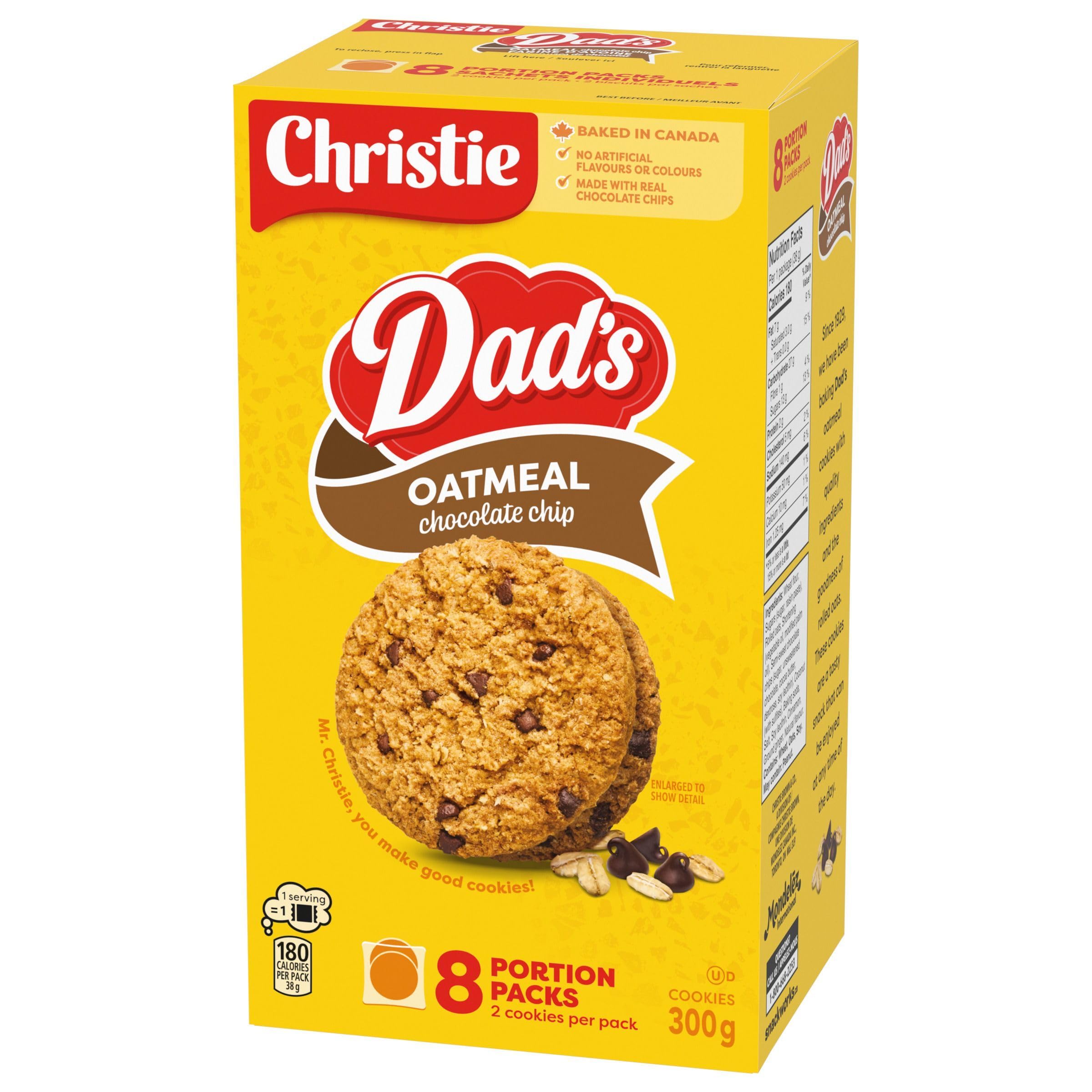 Dad's Portion Pack Oatmeal Chocolate Chip Cookies 300g - Healthy School Snacks, Lunchbox Treats & Afternoon Energy Boost for Kids