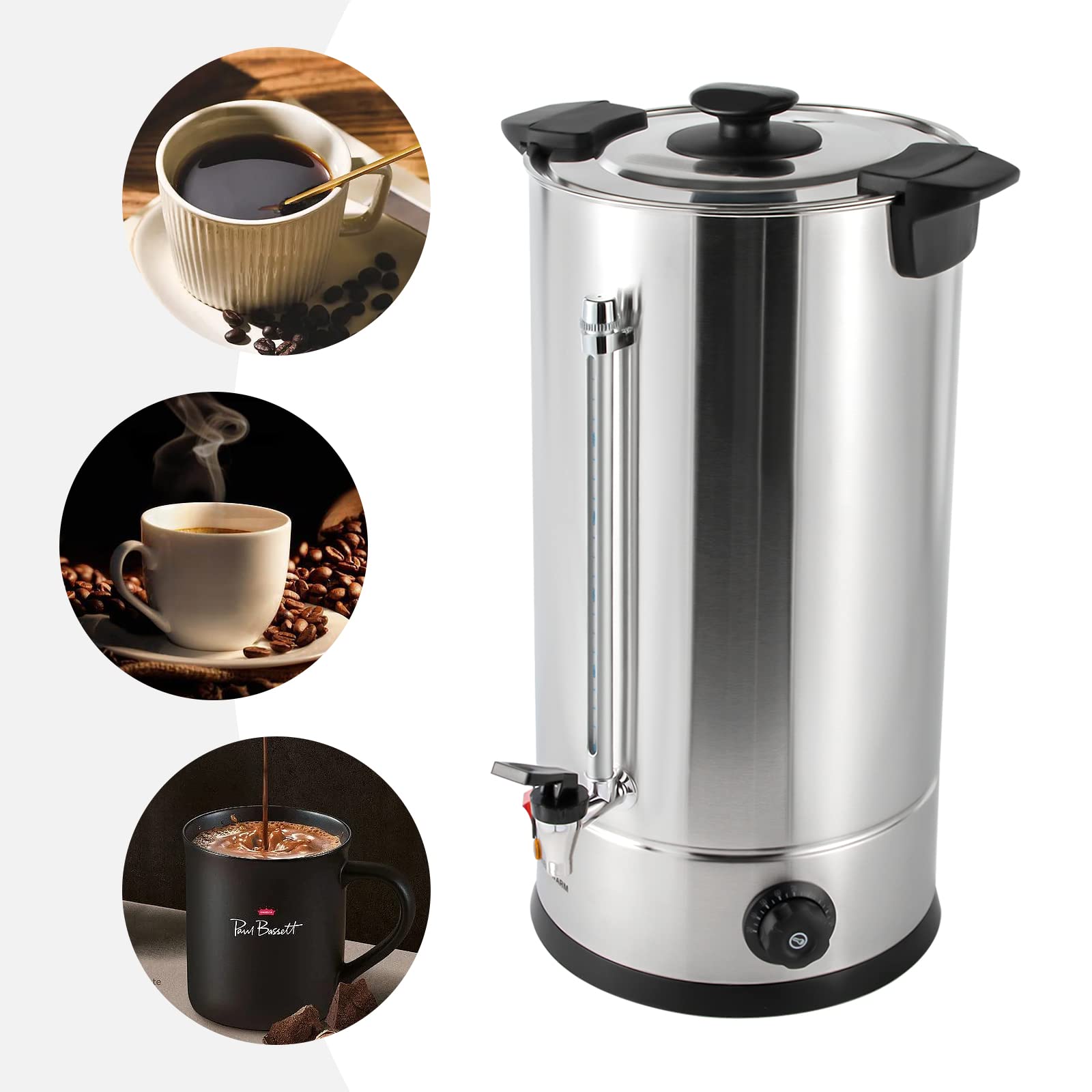 Commercial Coffee Urn 25L/6.6Gal - Electric Hot Water Dispenser with Thermostat Control (86-230°F Adjustable), 1.4KW Stainless Steel Coffee Pot - Perfect for Restaurants, Offices & Home Brewing - Ideal for Large Gatherings, Catering Events & Daily Coffee Service