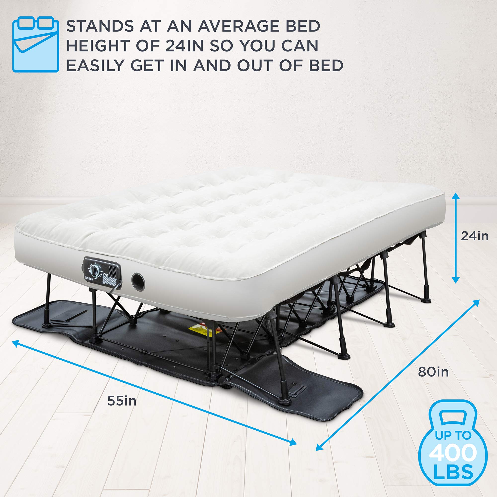 Ivation Full Air Mattress with Frame - Self Inflatable for Guests & Travel