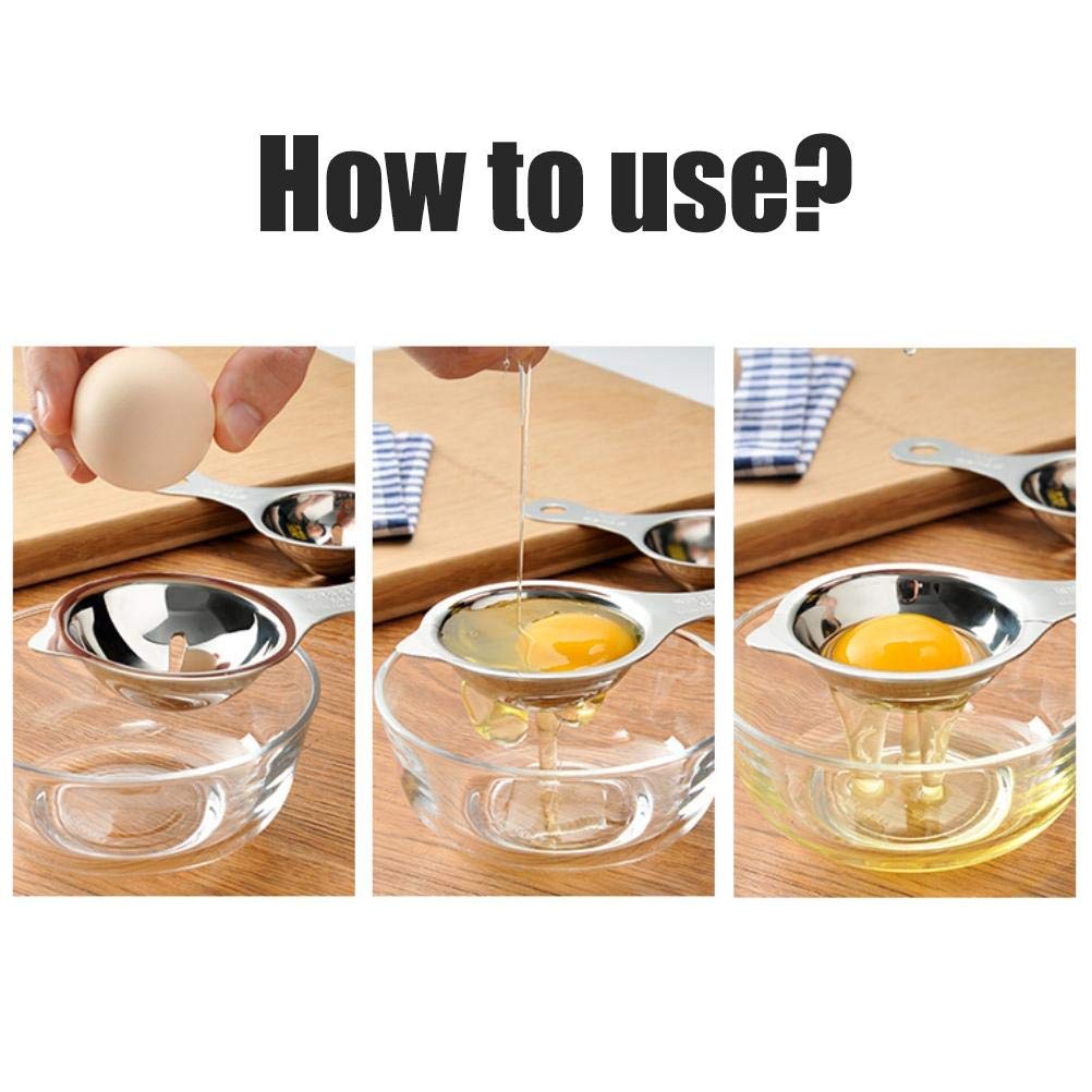 Premium Stainless Steel Egg Yolk Separator - 5.1 x 3.0 Inch Food Grade Egg White Divider, Strainer Spoon & Sieve Tool for Baking, Cooking & Kitchen Use - Perfect for Cakes, Meringues & Healthy Recipes (Silver)