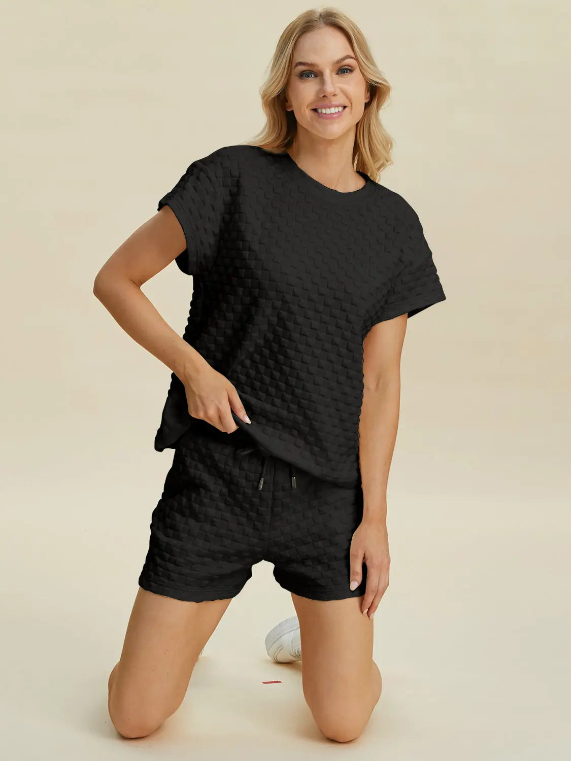 Double Take Full Size Texture T-Shirt and Shorts Set for Men - Comfortable Cotton Outfit for Casual Wear, Gym, and Lounge