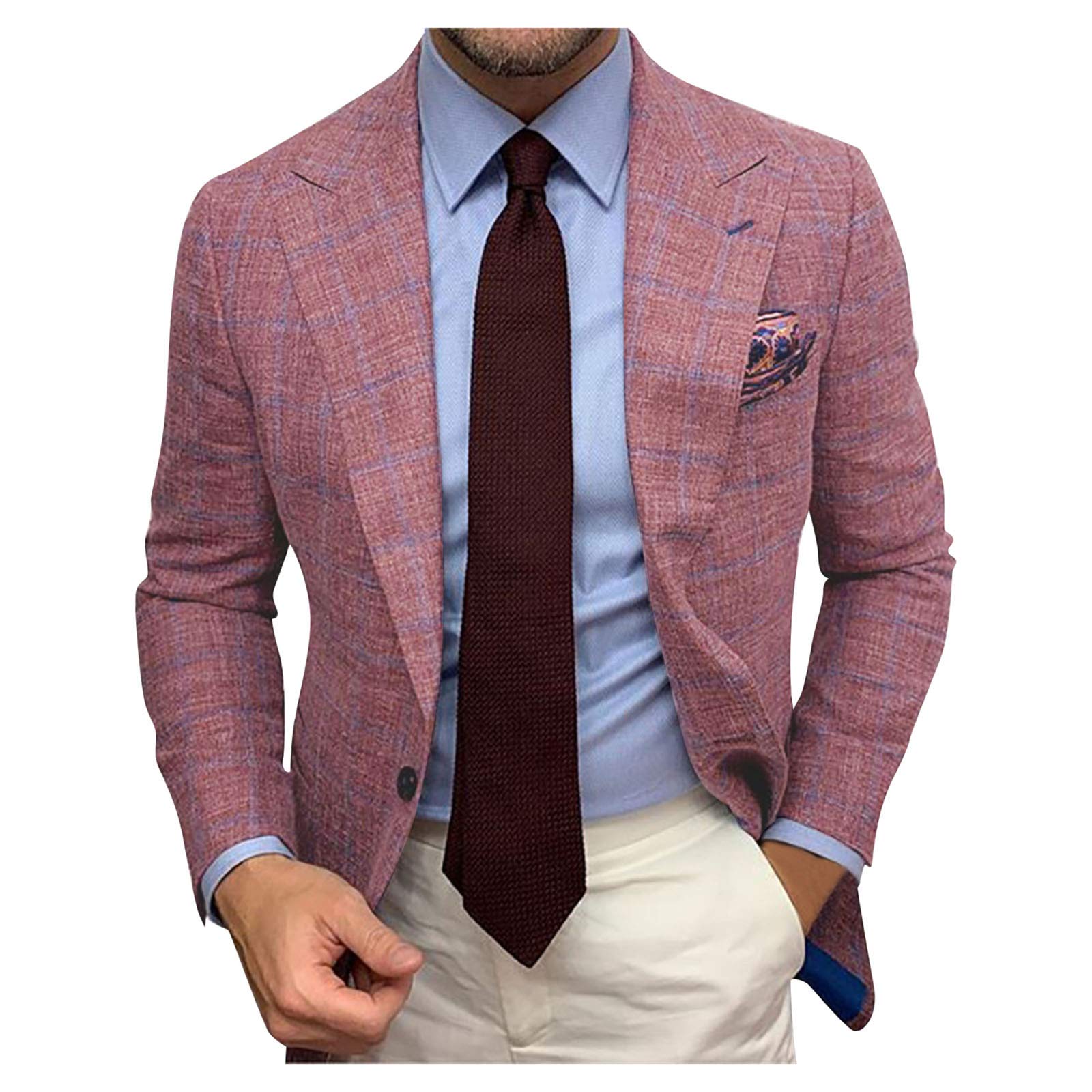 Men's Plaid Print Formal Long Sleeve Shirt Jacket - Autumn Winter Business Casual Blazer - Office Work, Wedding & Party Wear