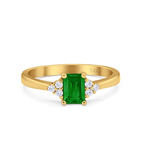 14K Yellow Gold Simulated Green Emerald CZ