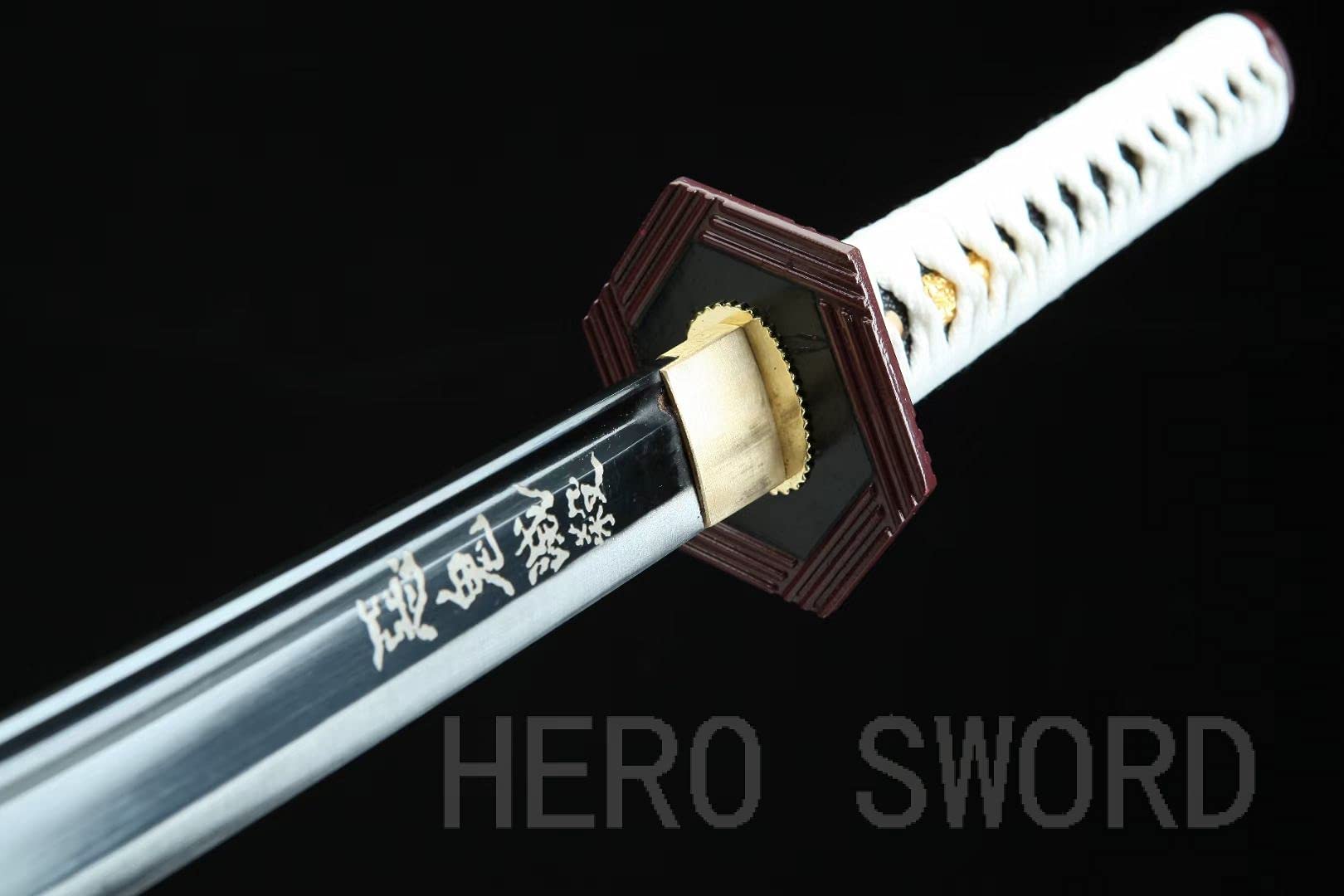 HERO SWORD Japanese Anime Katana - Hand Forged 1045 Carbon Steel Samurai Sword, Full Tang Handmade Sharp Blade - Demon Slayer Replica Sword for Cosplay, Martial Arts Training & Anime Collection