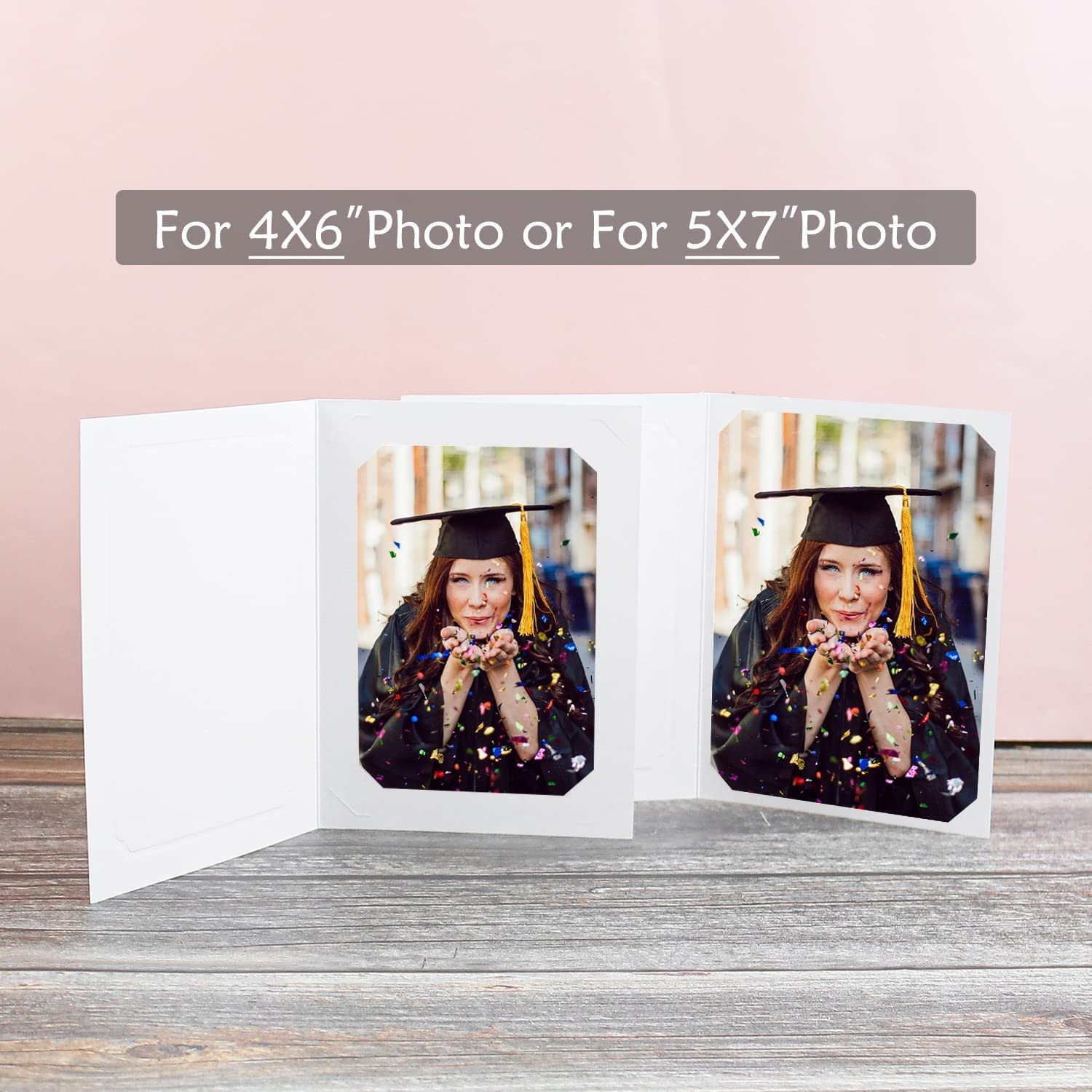 Golden State Art 50-Pack 4x6 or 5x7 Photo Folders - Cardboard Picture Frames & Paper Frame Cards for Greetings & Invitations - Perfect for Graduation, Christmas, Wedding Events (White) - Great for Scrapbooking, Memory Keeping & Party Decorations