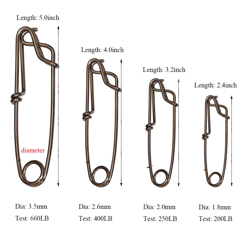 Stainless Steel Tuna Clips 5pcs - Longline Fishing Snap Clips for Floatline - 4 Sizes for Saltwater Fishing