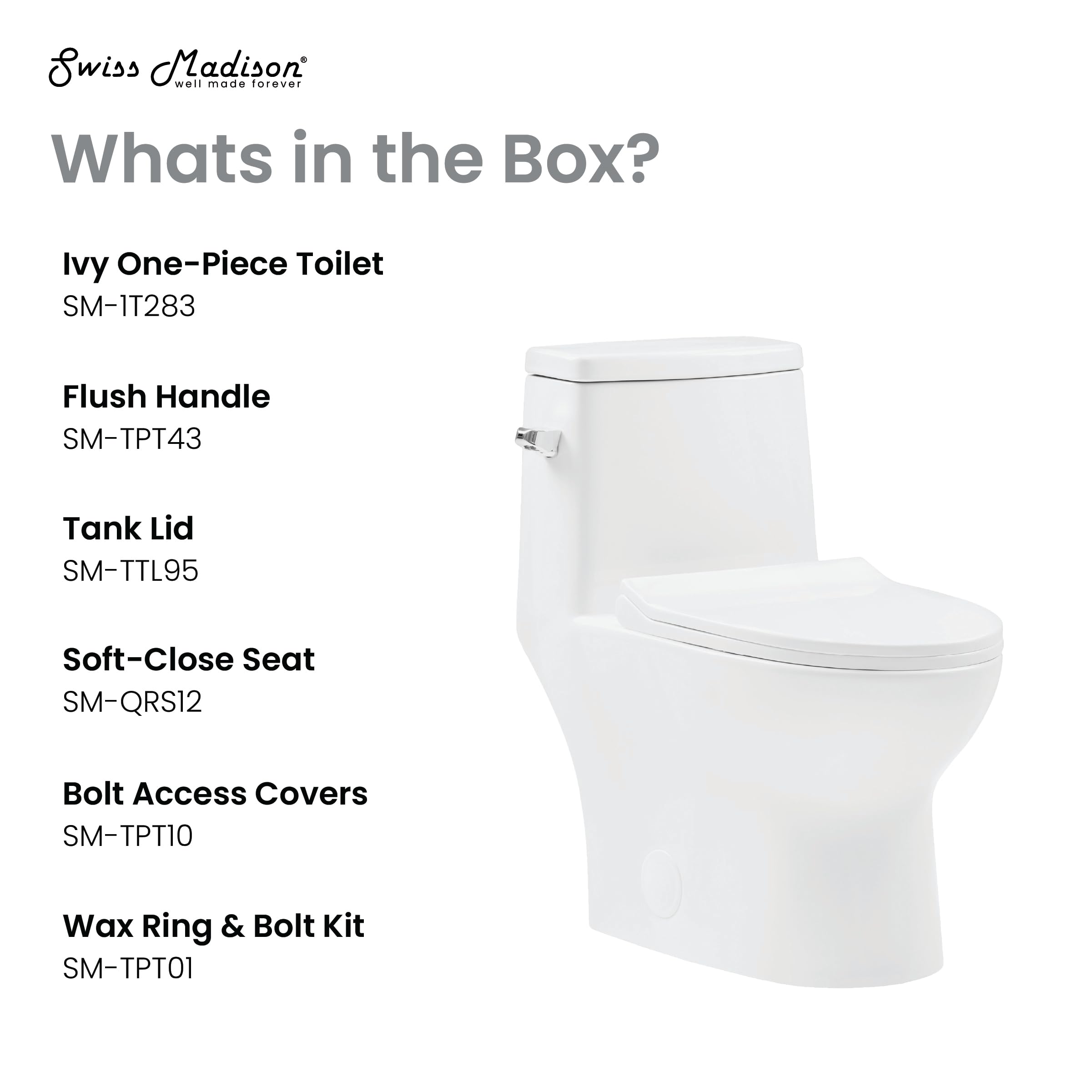 Ivy One-Piece Left-Hand Flush Toilet 1.28 GPF Water-Saving Elongated Bowl - Perfect for Small Bathrooms & Modern Homes