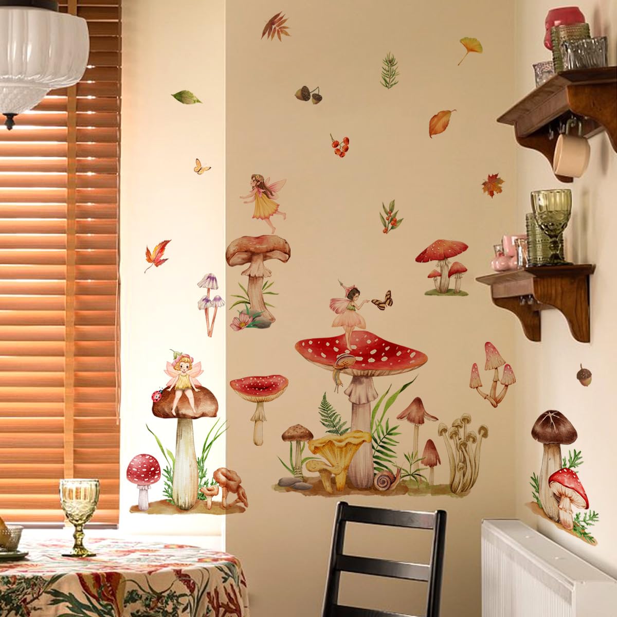 Fairy Forest Mushroom Wall Decals - Woodland Nursery Stickers for Girls Bedroom, Living Room & Kitchen - Fall Leaves & Nature-Themed Room Decor - Perfect for Kids Rooms, Playrooms & Home Interior Design