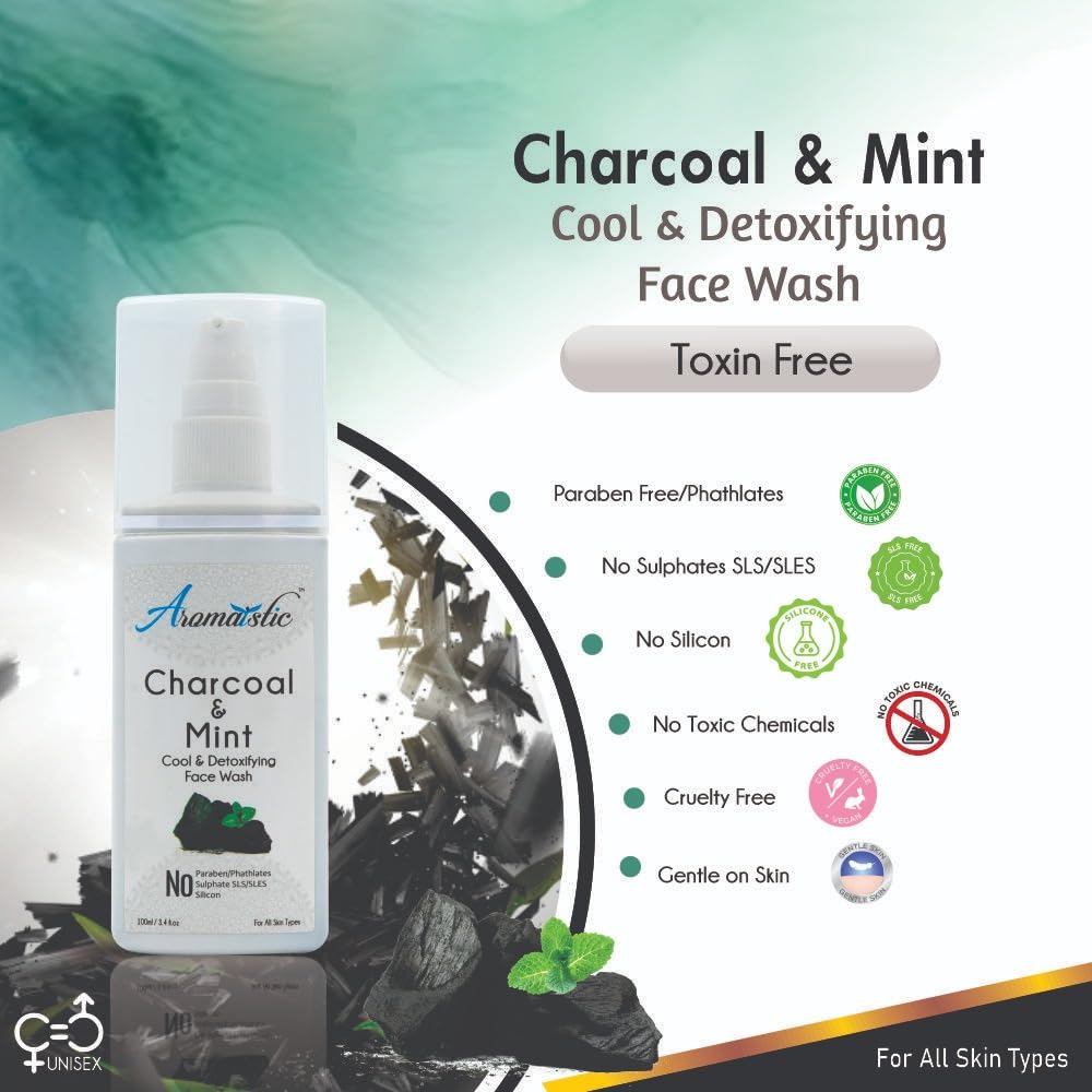 Natural Charcoal & Mint Face Wash for Men & Women - Deep Cleansing, Exfoliating, Aromatherapy | Paraben & Sulfate Free, Pollution Defense | 100ml | Perfect for Daily Skincare & Post-Workout Refreshment