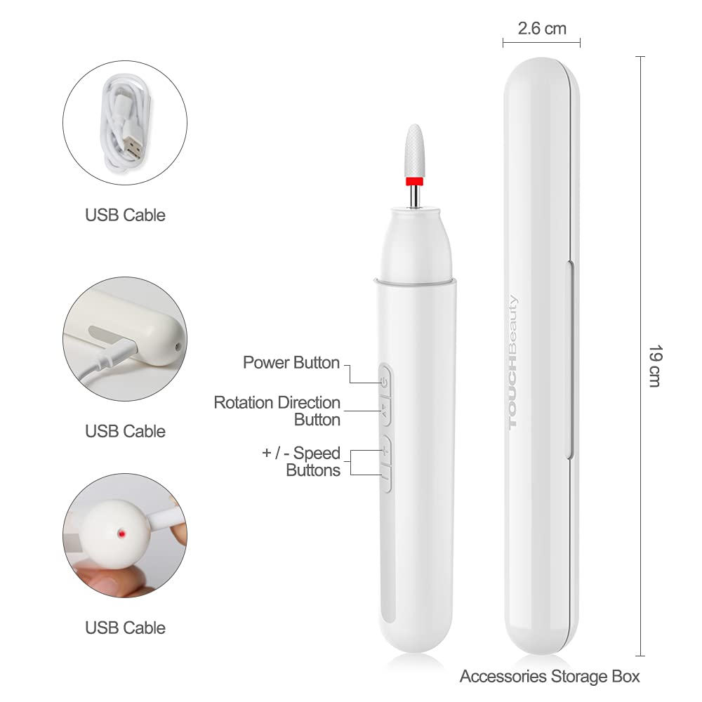TOUCHBeauty Cordless Nail Drill Kit - Professional Rechargeable Electric Nail File for Manicure & Pedicure | Perfect for Home Salon, Nail Art & DIY Nail Care