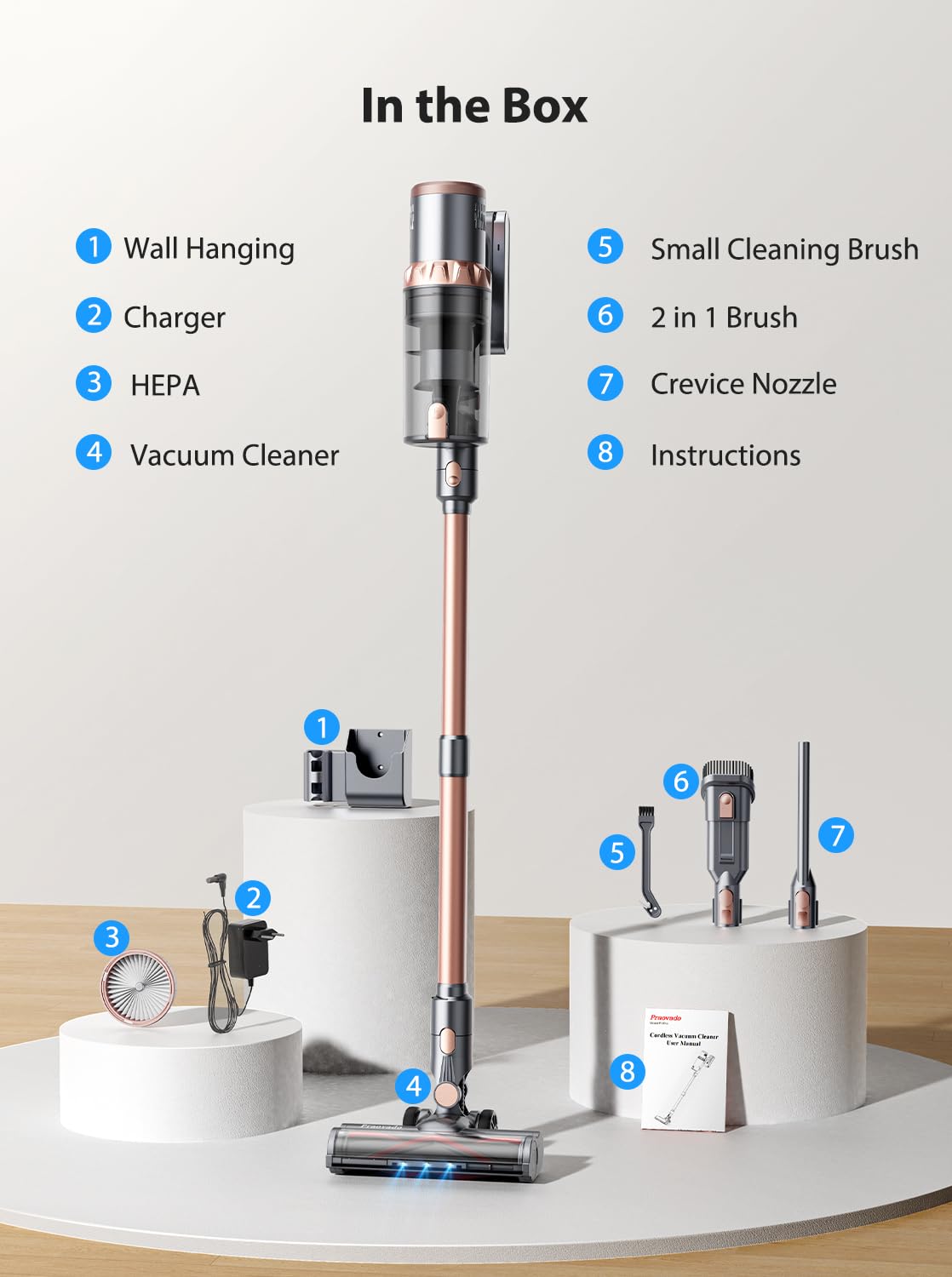 45KPa Cordless Vacuum Cleaner - LED Touch Display, 60min Runtime for Home & Pet Hair Cleaning