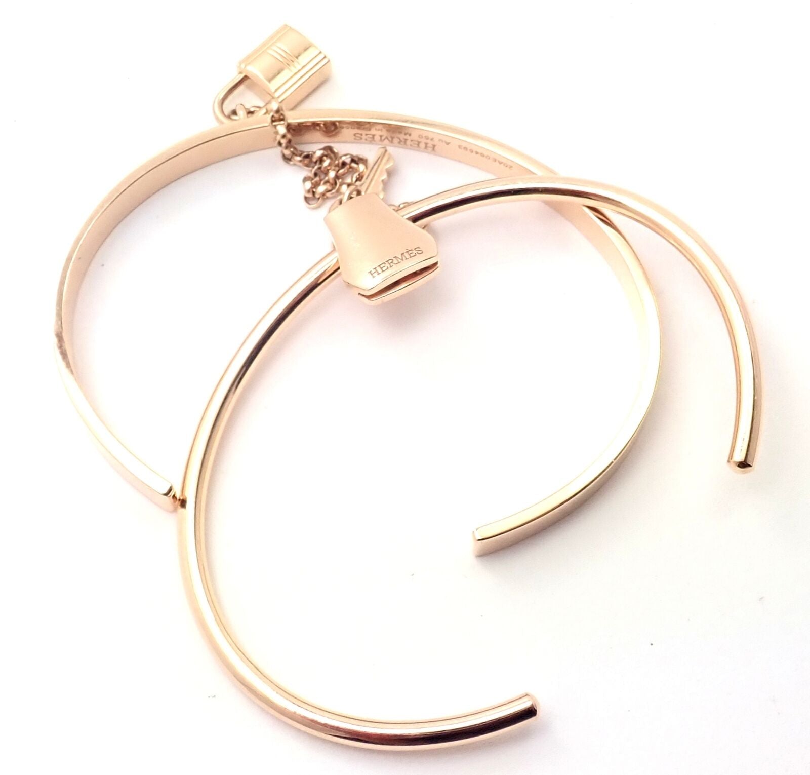 Authentic Hermes 18K Rose Gold Kelly Clochette Double Cuff Bangle Bracelet - Luxury Jewelry for Women, Perfect for Weddings, Parties & Special Occasions